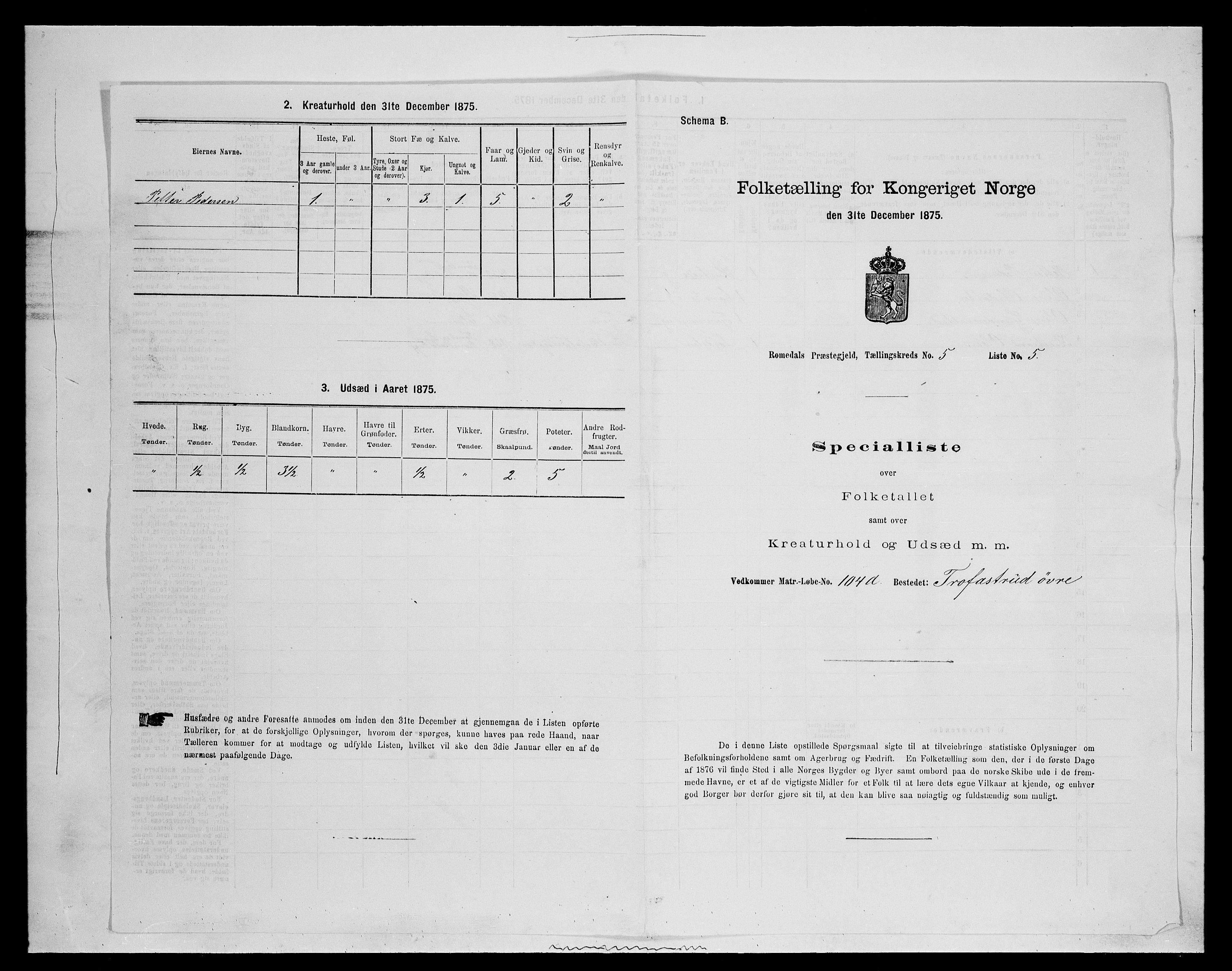 SAH, 1875 census for 0416P Romedal, 1875, p. 725