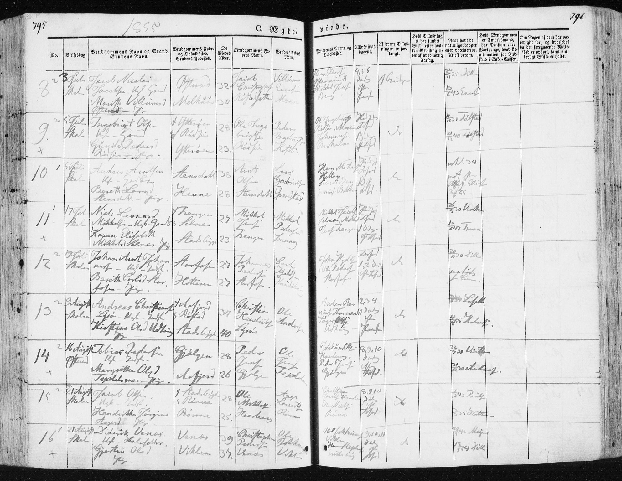 Ministerialprotokoller, klokkerbøker og fødselsregistre - Sør-Trøndelag, SAT/A-1456/659/L0736: Parish register (official) no. 659A06, 1842-1856, p. 795-796