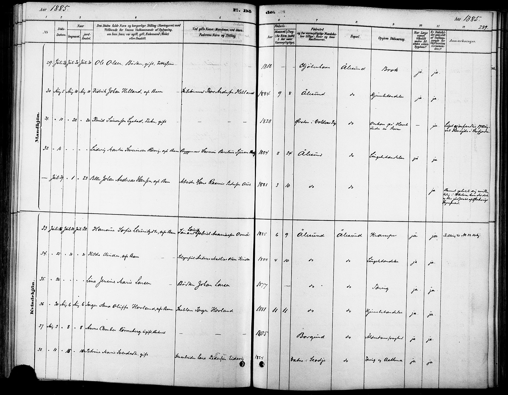 Ministerialprotokoller, klokkerbøker og fødselsregistre - Møre og Romsdal, AV/SAT-A-1454/529/L0454: Parish register (official) no. 529A04, 1878-1885, p. 289