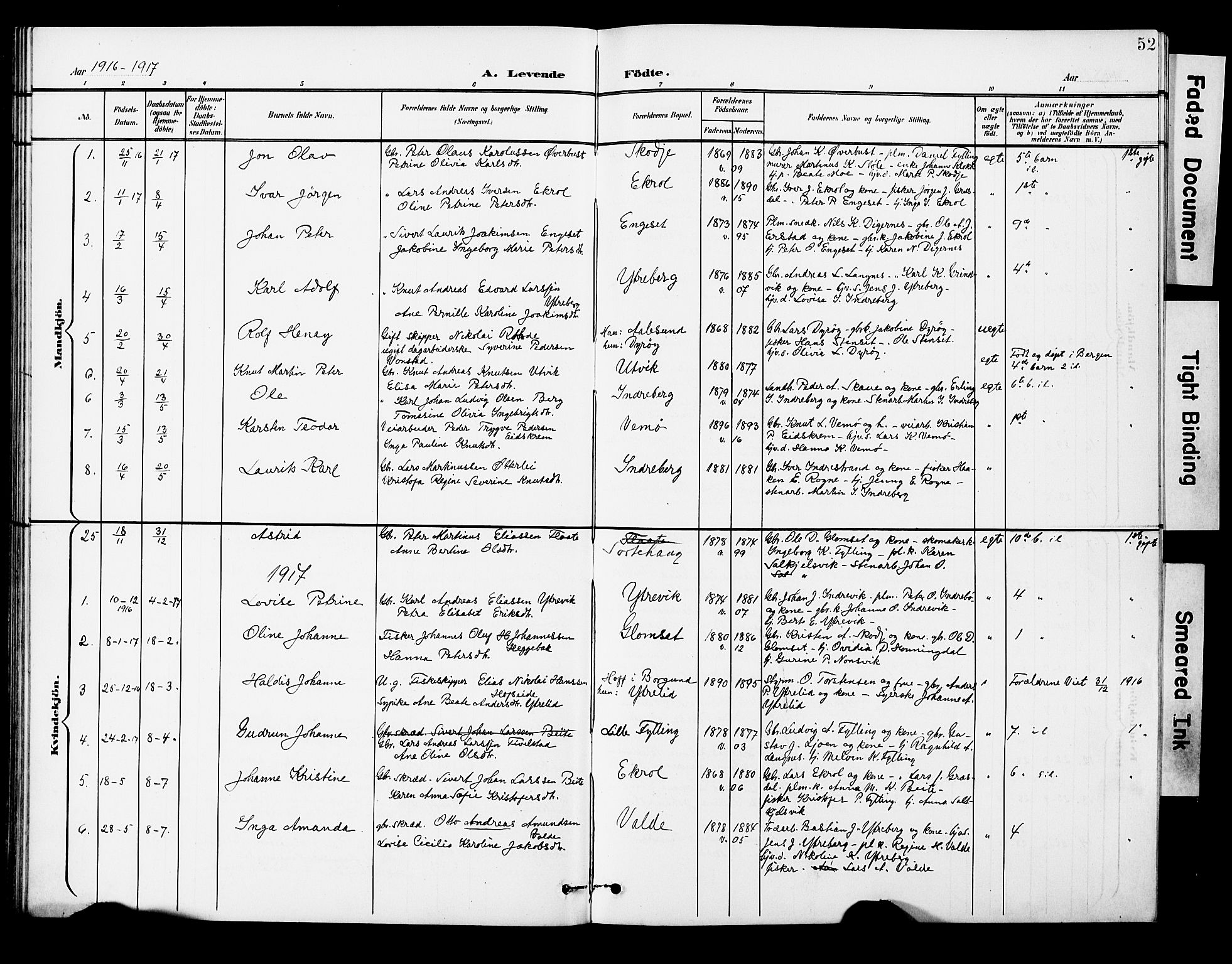 Ministerialprotokoller, klokkerbøker og fødselsregistre - Møre og Romsdal, AV/SAT-A-1454/524/L0366: Parish register (copy) no. 524C07, 1900-1931, p. 52