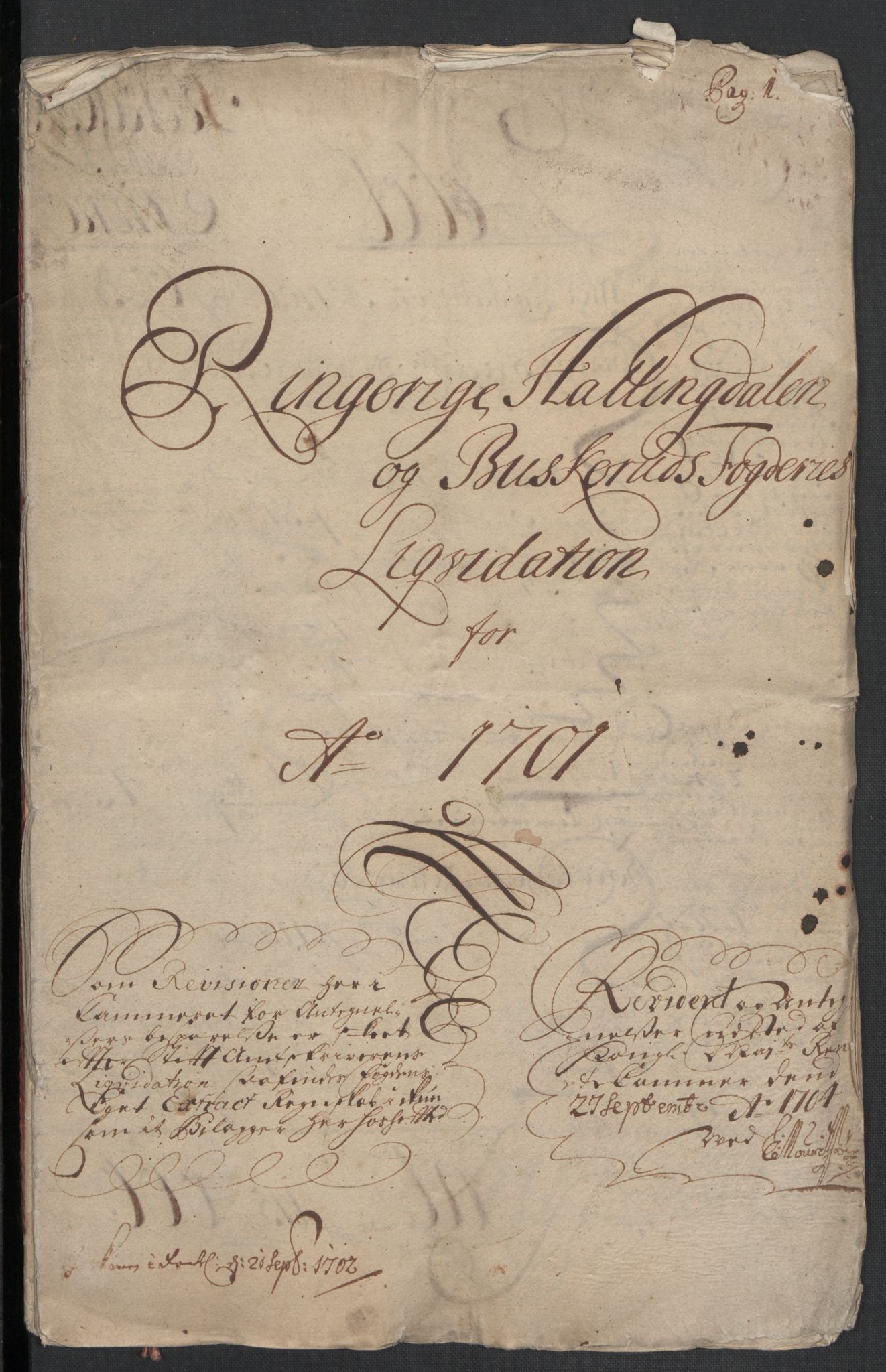 Rentekammeret inntil 1814, Reviderte regnskaper, Fogderegnskap, RA/EA-4092/R22/L1458: Fogderegnskap Ringerike, Hallingdal og Buskerud, 1701, p. 3