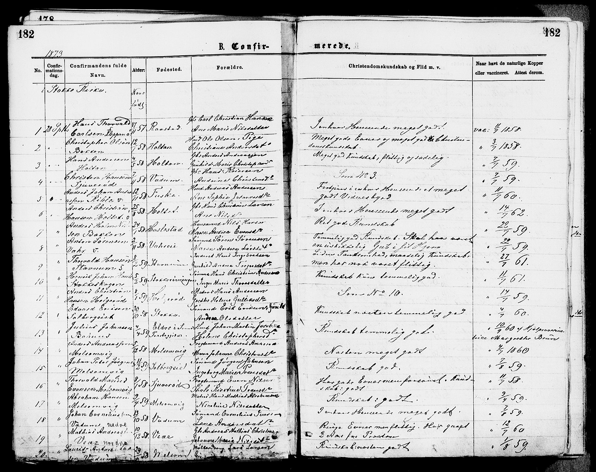 Stokke kirkebøker, SAKO/A-320/F/Fa/L0009: Parish register (official) no. I 9, 1872-1883, p. 182