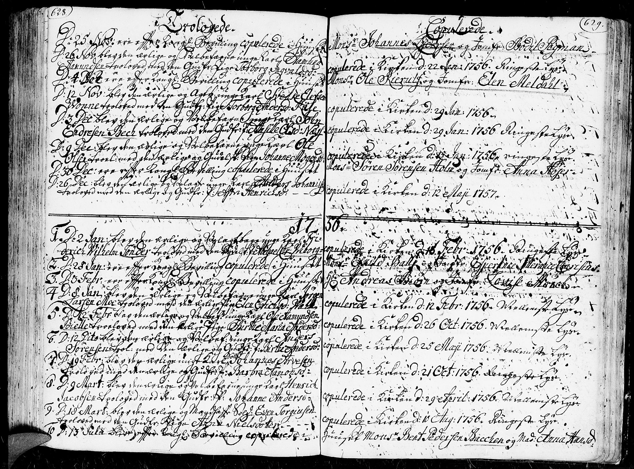 Kristiansand domprosti, SAK/1112-0006/F/Fa/L0001: Parish register (official) no. A 1, 1734-1793, p. 628-629