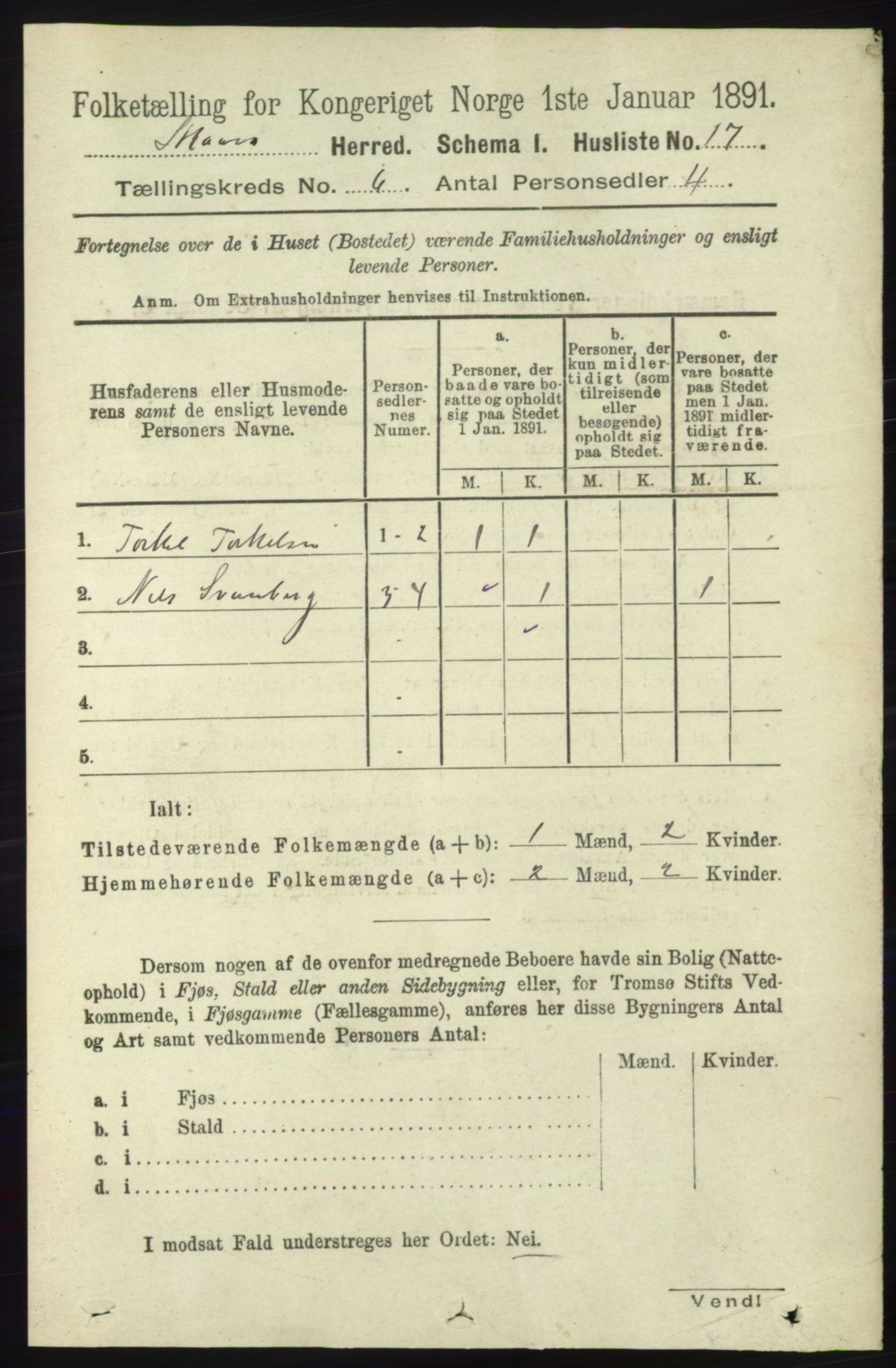 RA, 1891 census for 1153 Skåre, 1891, p. 2387