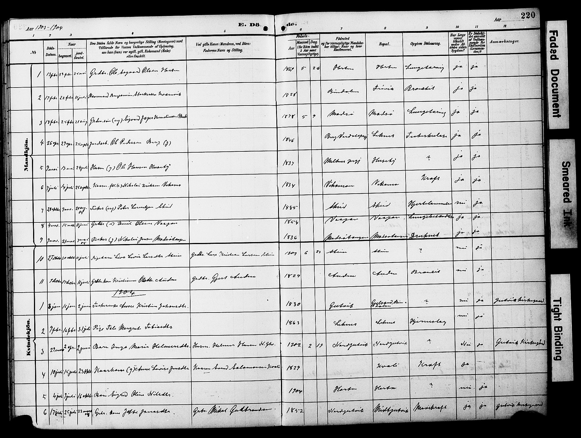 Ministerialprotokoller, klokkerbøker og fødselsregistre - Nord-Trøndelag, SAT/A-1458/788/L0701: Parish register (copy) no. 788C01, 1888-1913, p. 220