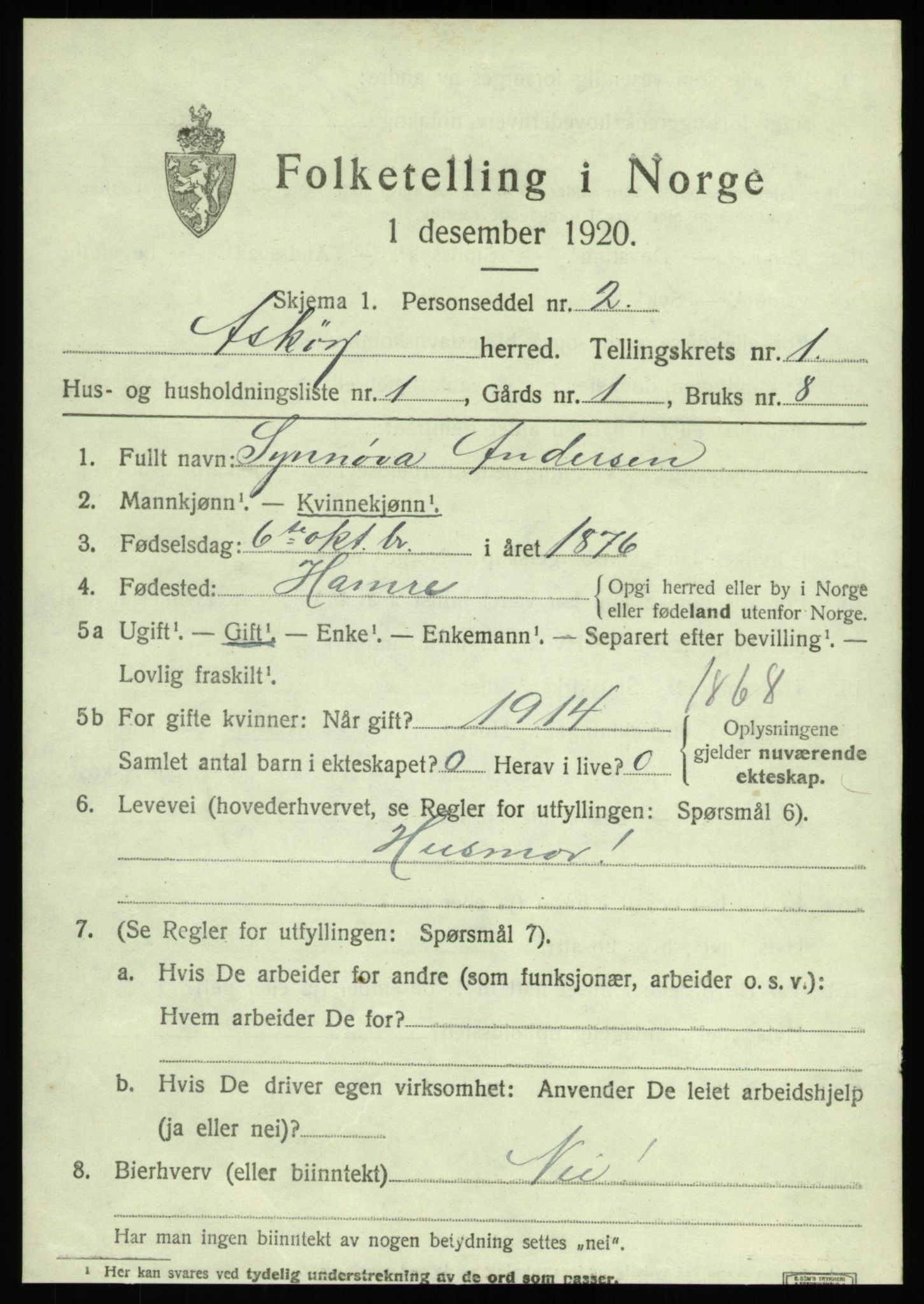 SAB, 1920 census for Askøy, 1920, p. 3562