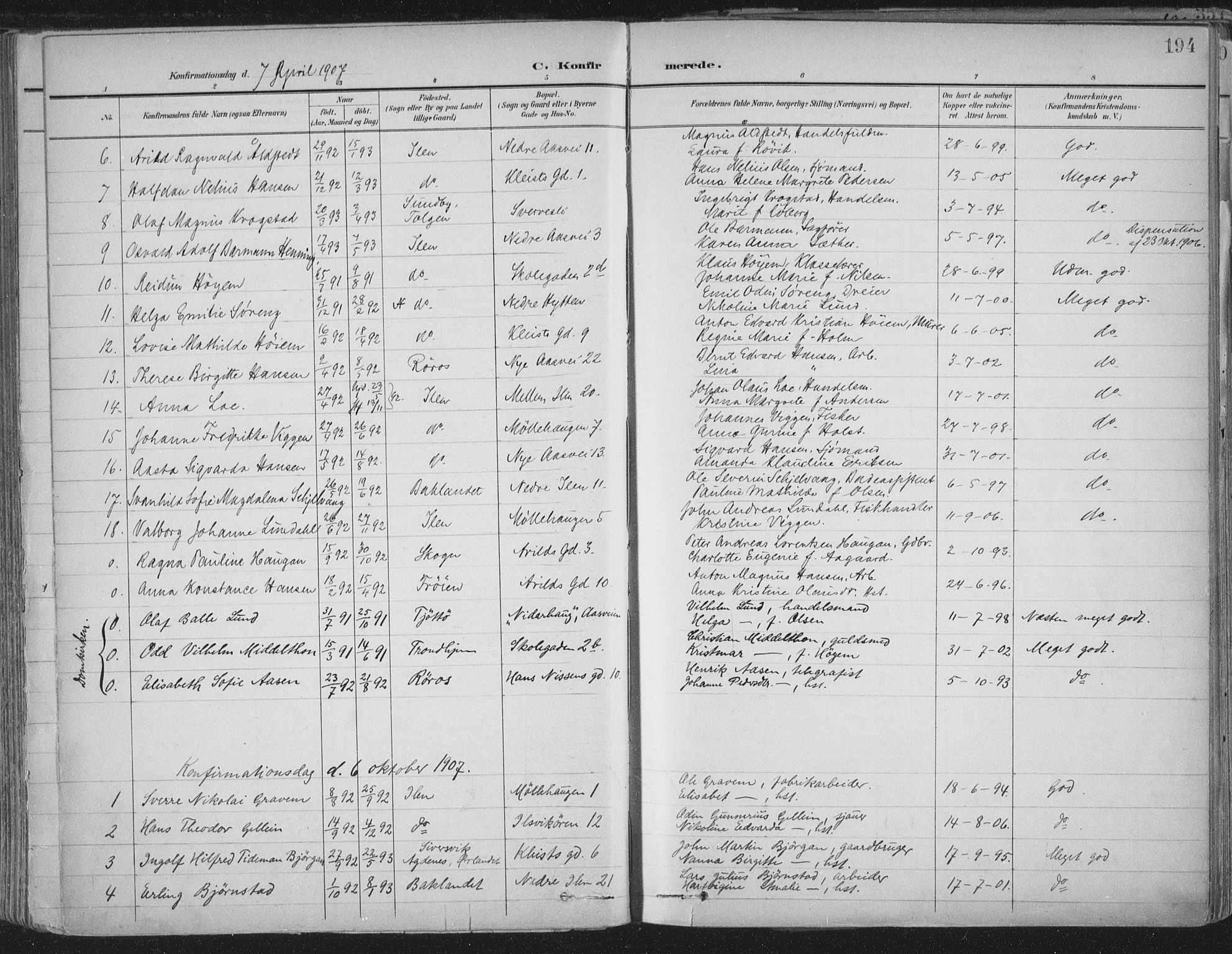 Ministerialprotokoller, klokkerbøker og fødselsregistre - Sør-Trøndelag, SAT/A-1456/603/L0167: Parish register (official) no. 603A06, 1896-1932, p. 194
