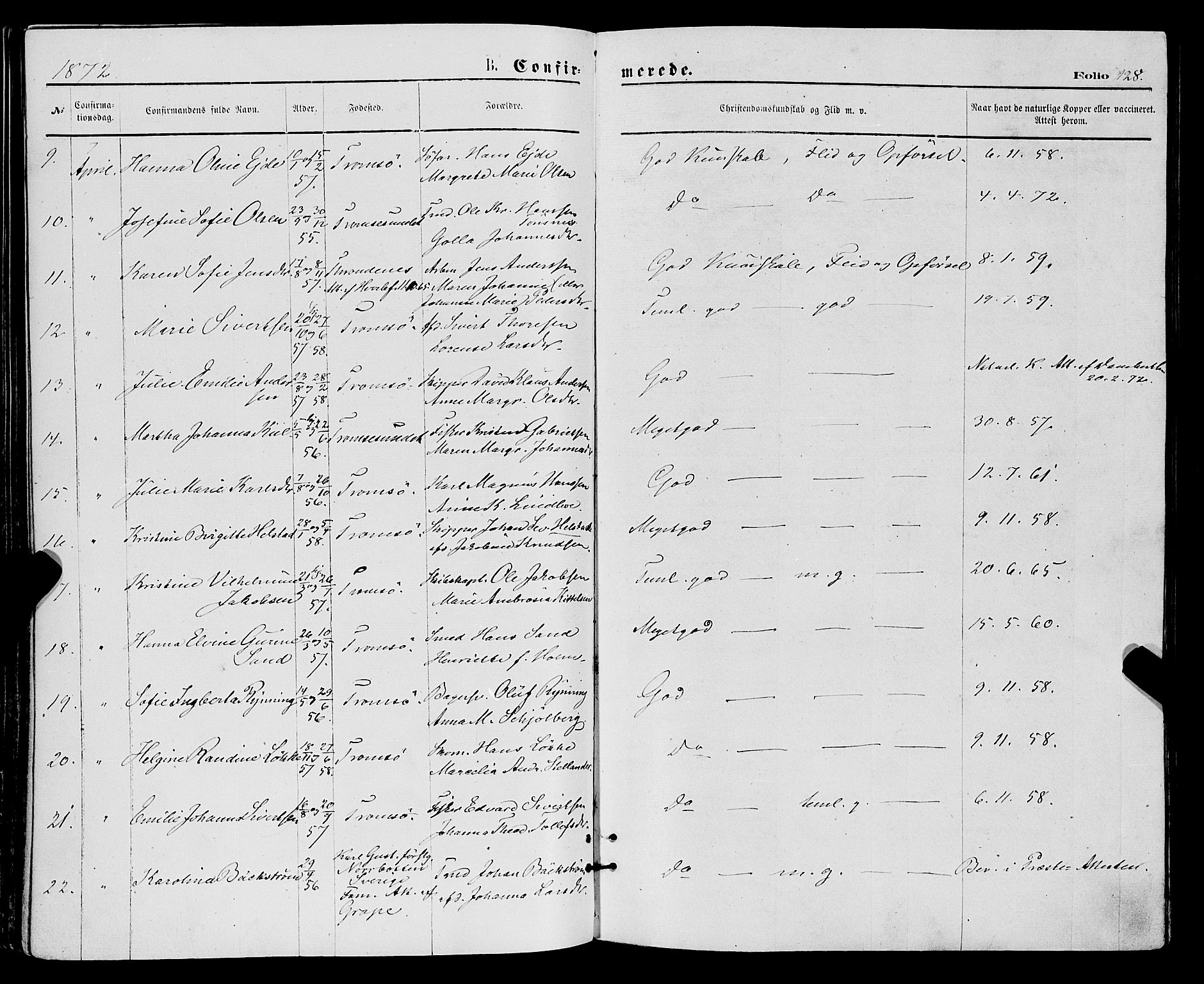 Tromsø sokneprestkontor/stiftsprosti/domprosti, SATØ/S-1343/G/Ga/L0013kirke: Parish register (official) no. 13, 1872-1877, p. 128