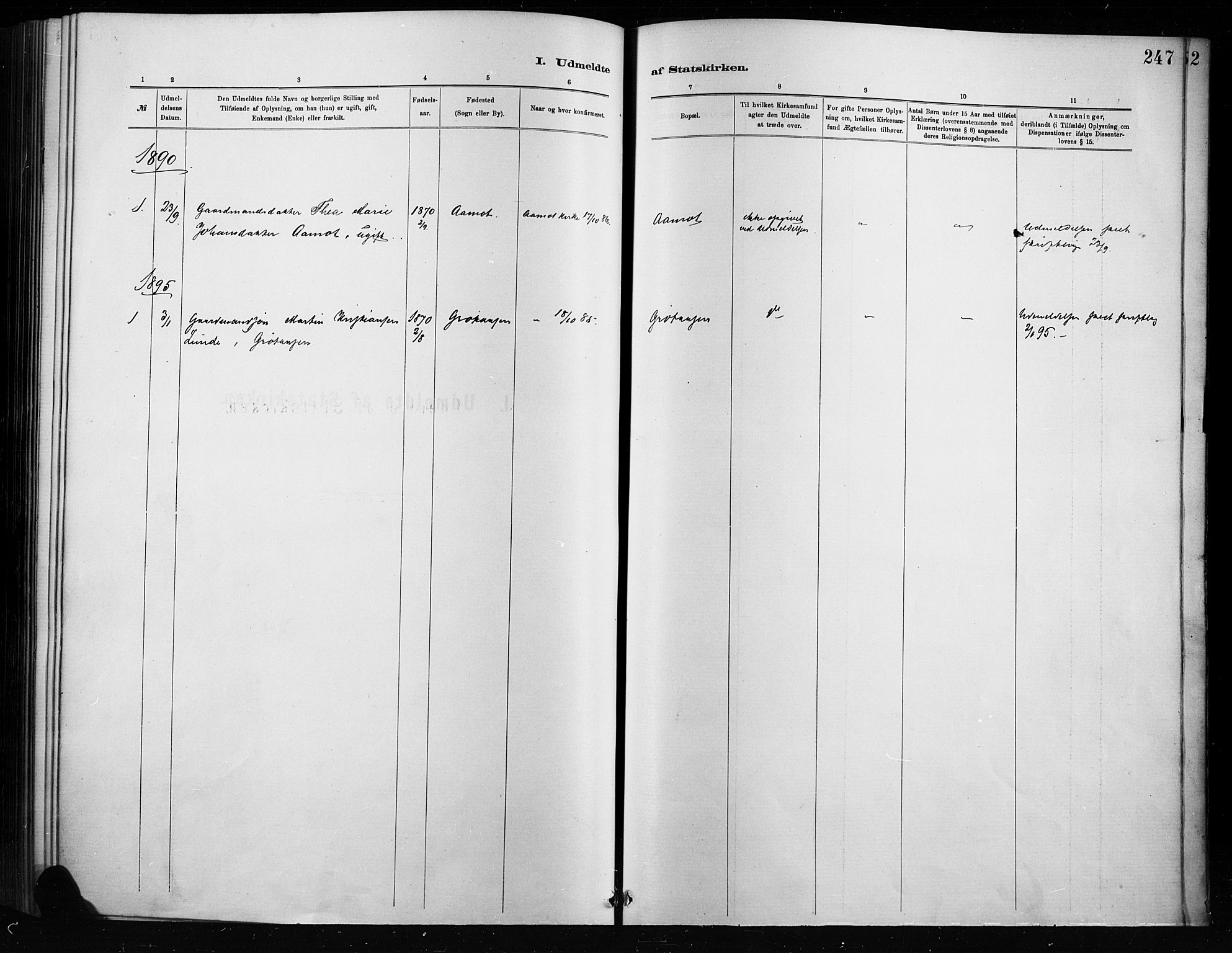 Nordre Land prestekontor, SAH/PREST-124/H/Ha/Haa/L0004: Parish register (official) no. 4, 1882-1896, p. 247
