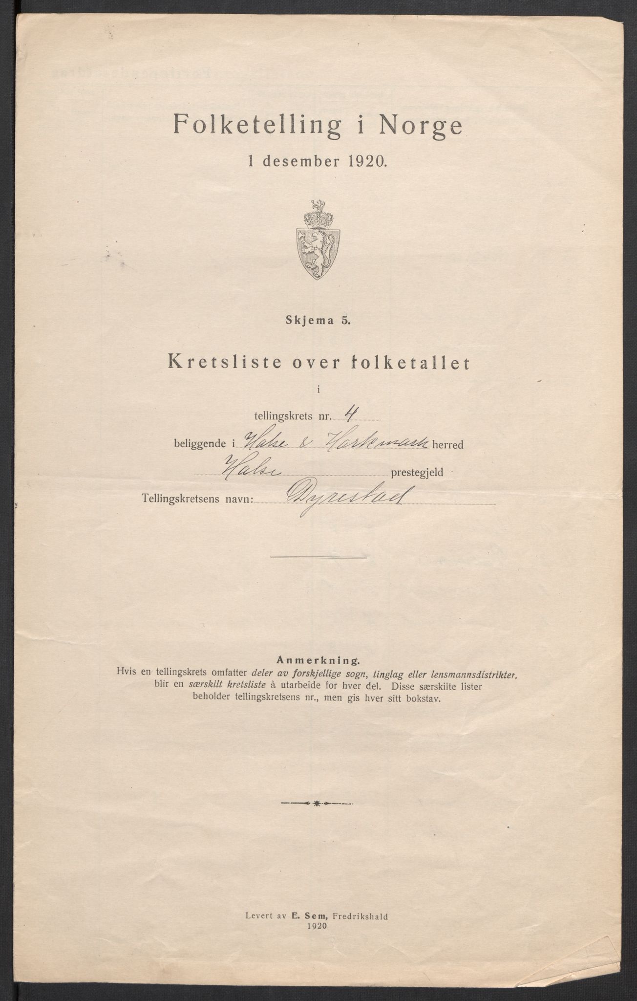 SAK, 1920 census for Halse og Harkmark, 1920, p. 19