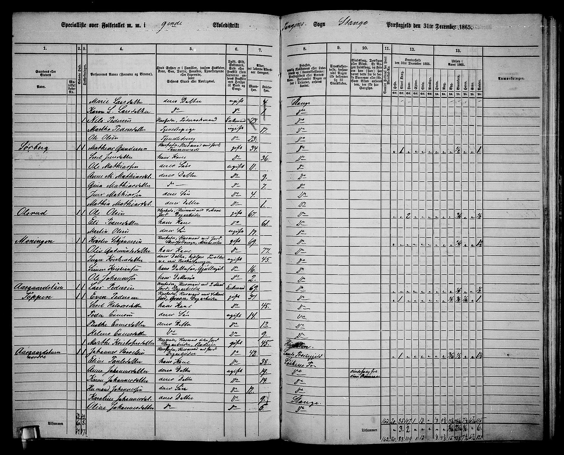 RA, 1865 census for Stange, 1865, p. 214