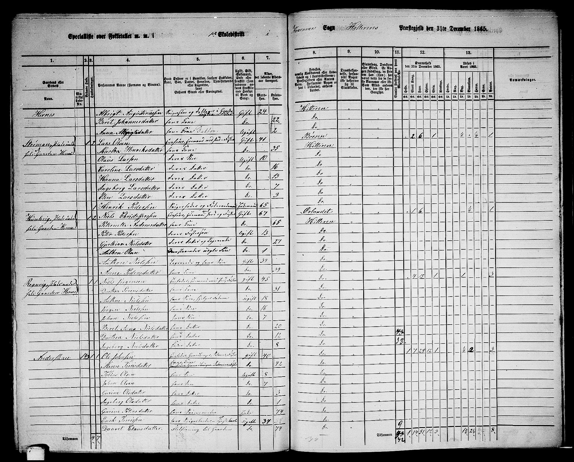 RA, 1865 census for Hitra, 1865, p. 296