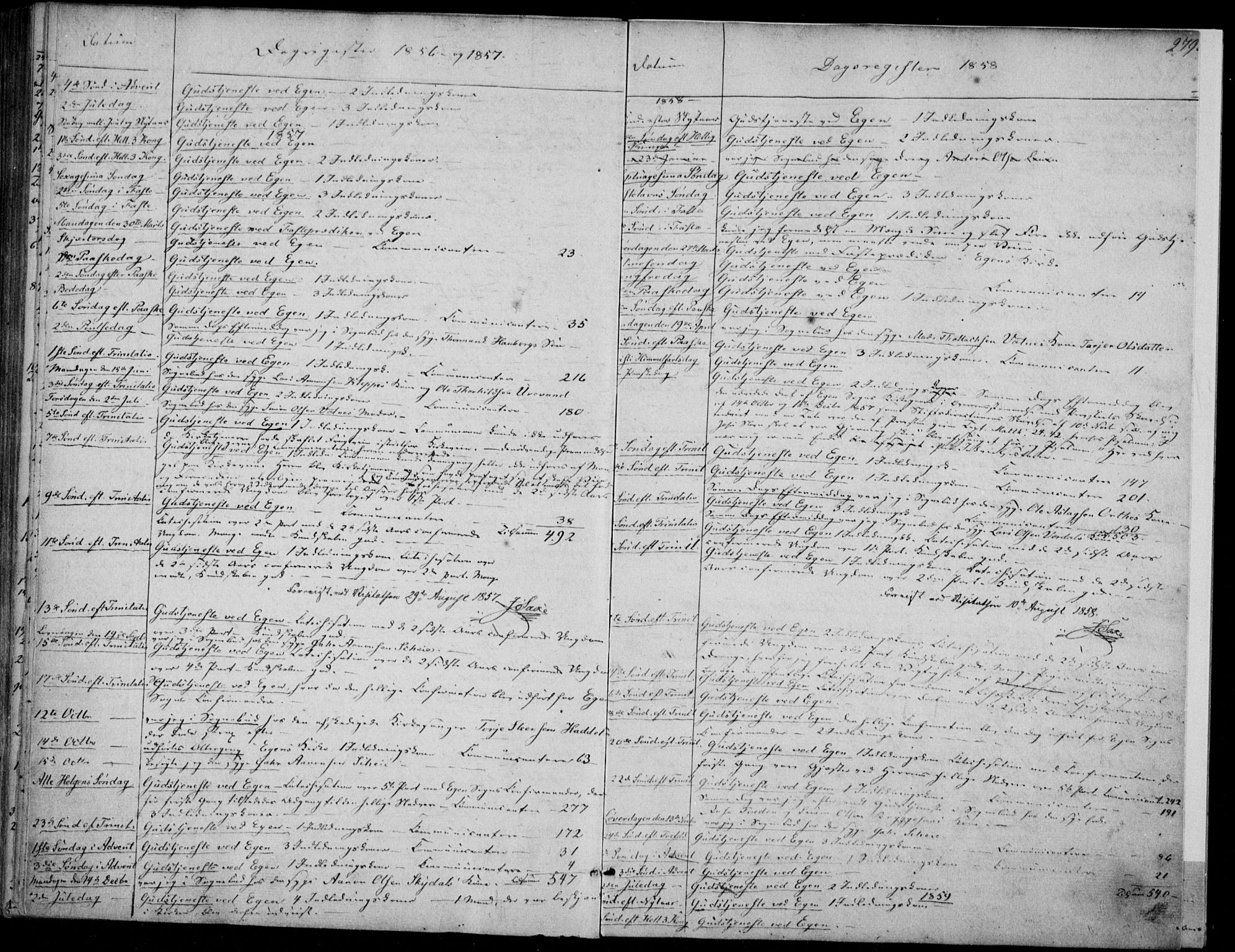 Hægebostad sokneprestkontor, AV/SAK-1111-0024/F/Fa/Fab/L0002: Parish register (official) no. A 2, 1836-1872, p. 279