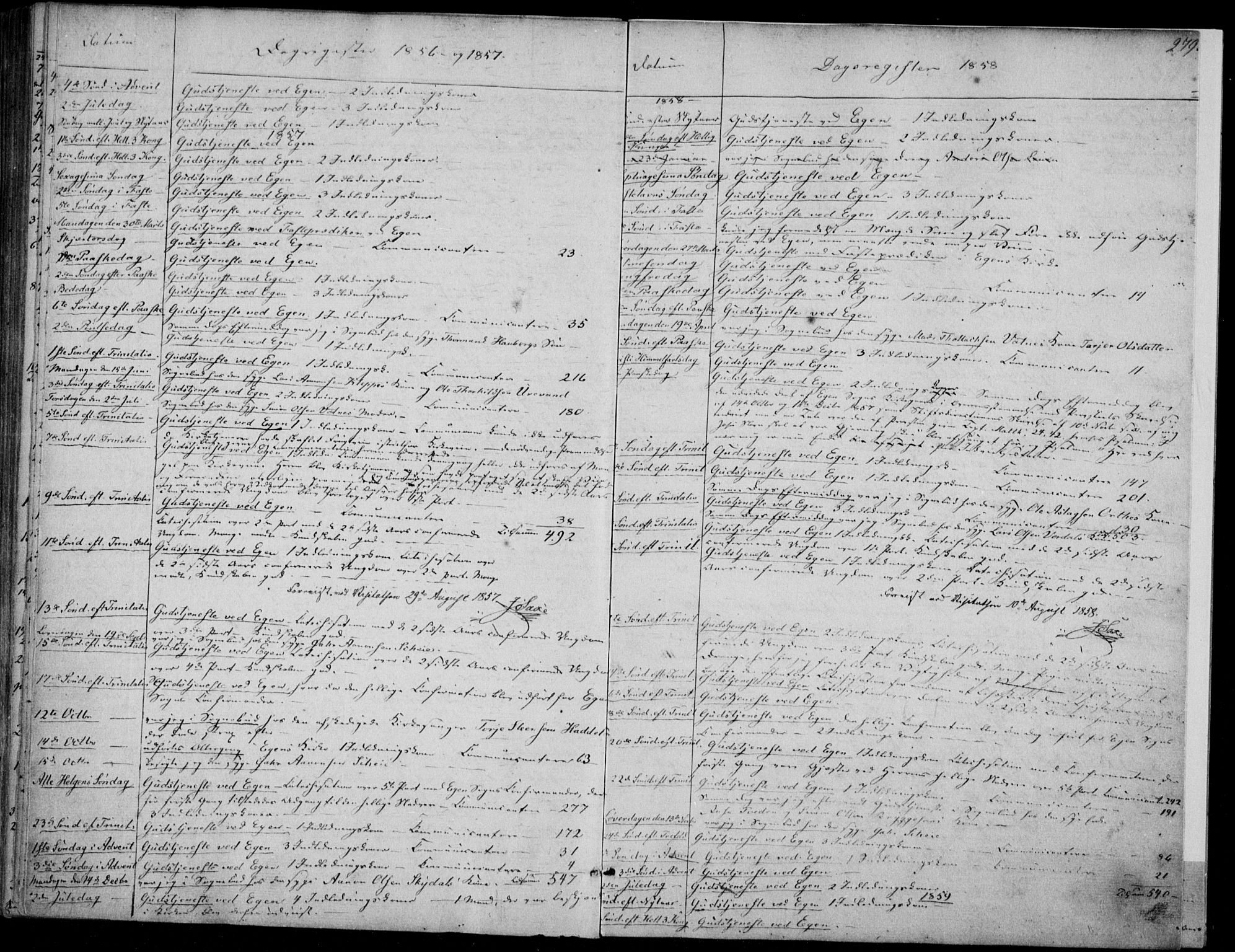 Hægebostad sokneprestkontor, AV/SAK-1111-0024/F/Fa/Fab/L0002: Parish register (official) no. A 2, 1836-1872, p. 279