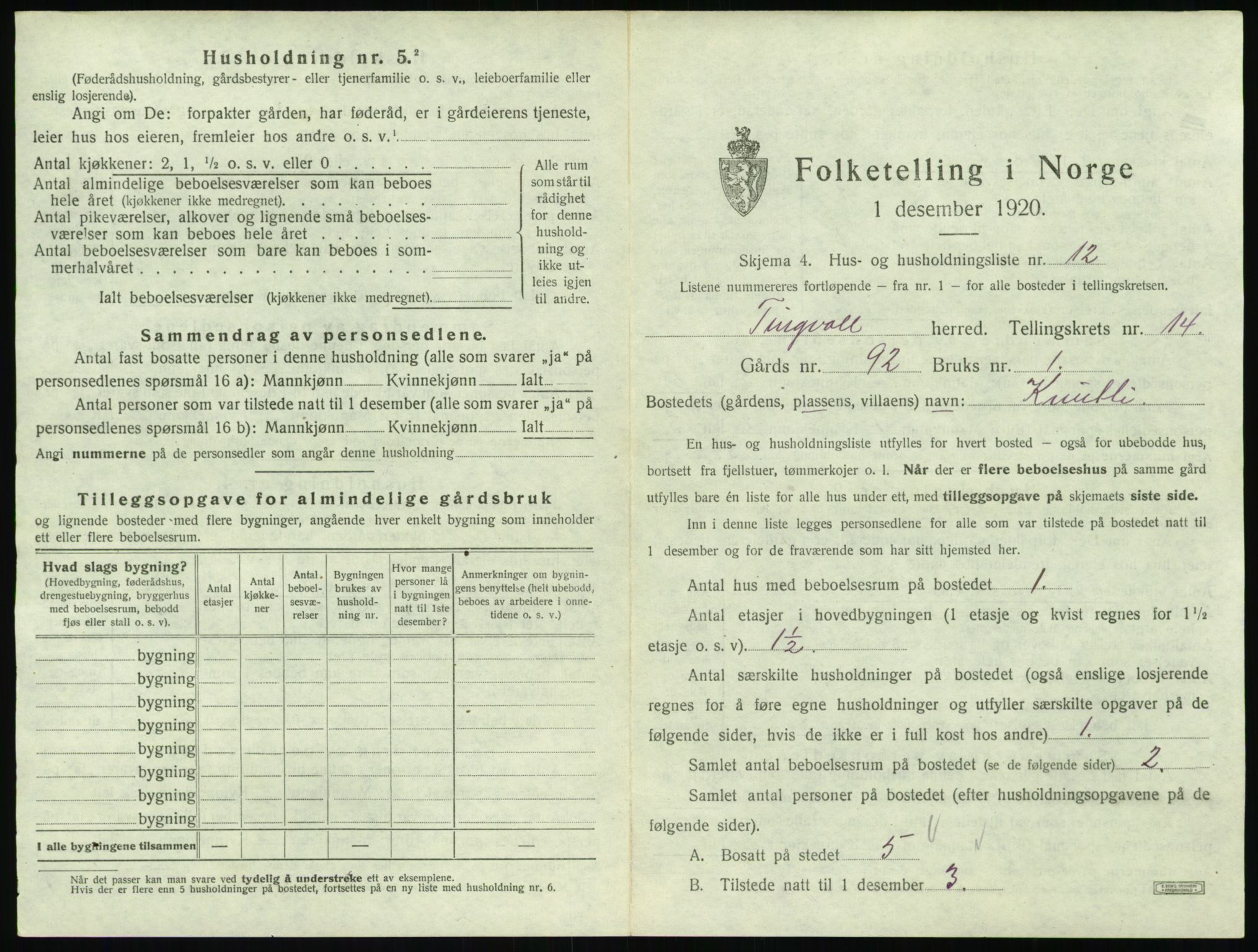 SAT, 1920 census for Tingvoll, 1920, p. 1024