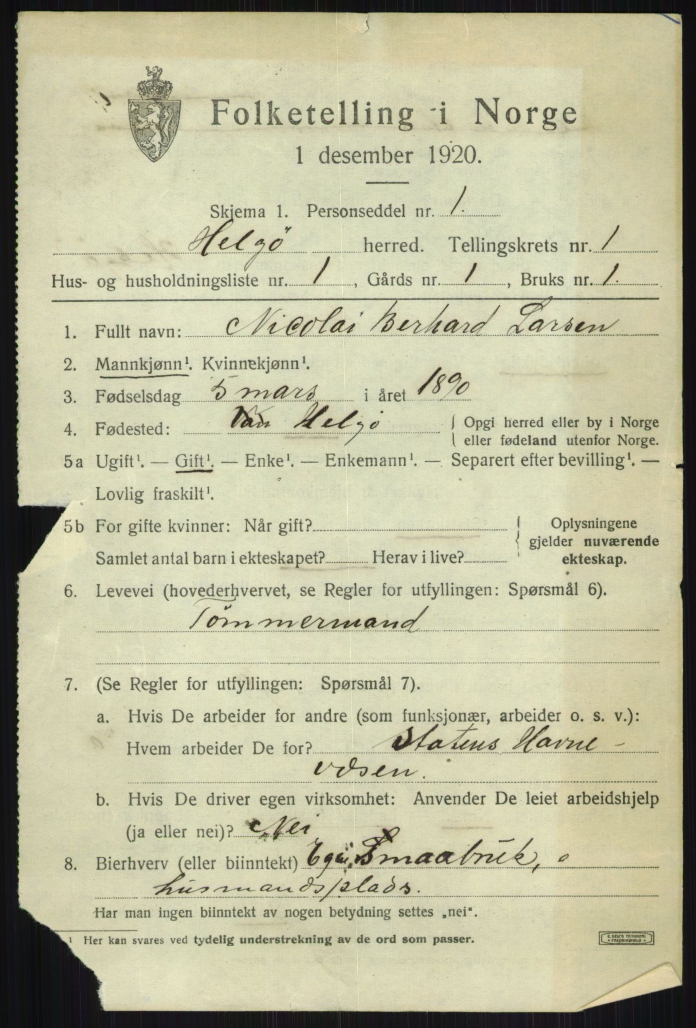SATØ, 1920 census for Helgøy, 1920, p. 464