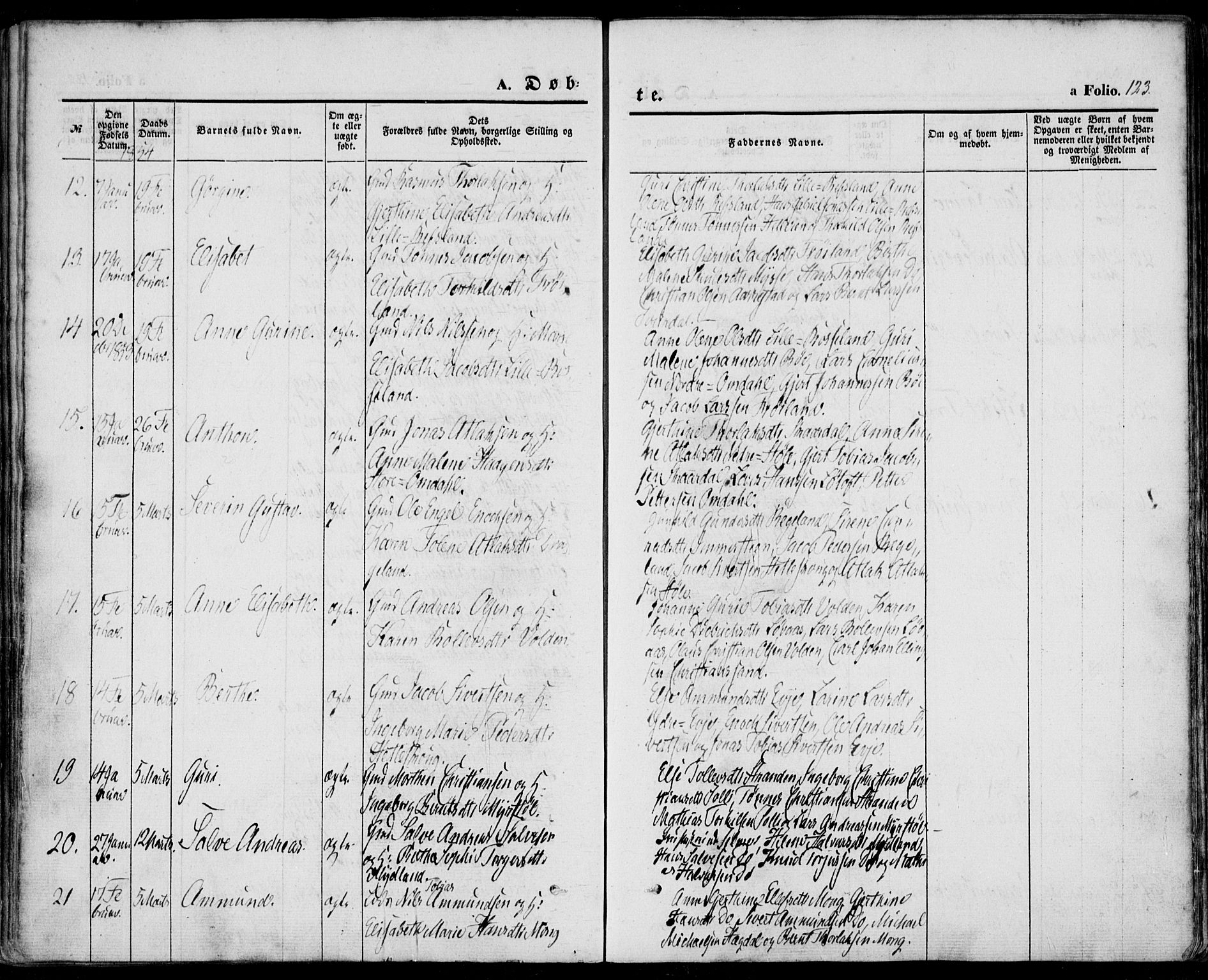 Sokndal sokneprestkontor, AV/SAST-A-101808: Parish register (official) no. A 8.1, 1842-1857, p. 123