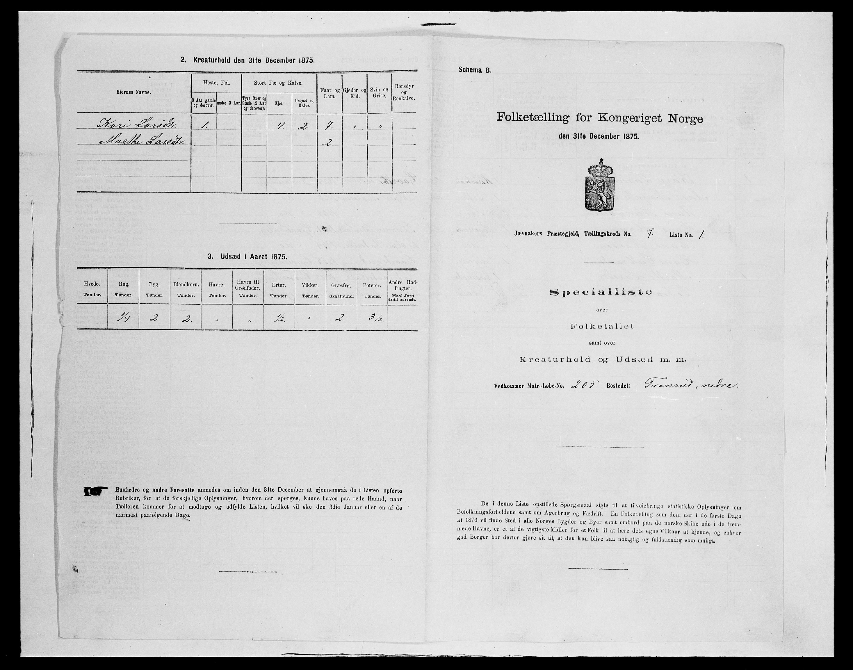 SAH, 1875 census for 0532P Jevnaker, 1875, p. 1156