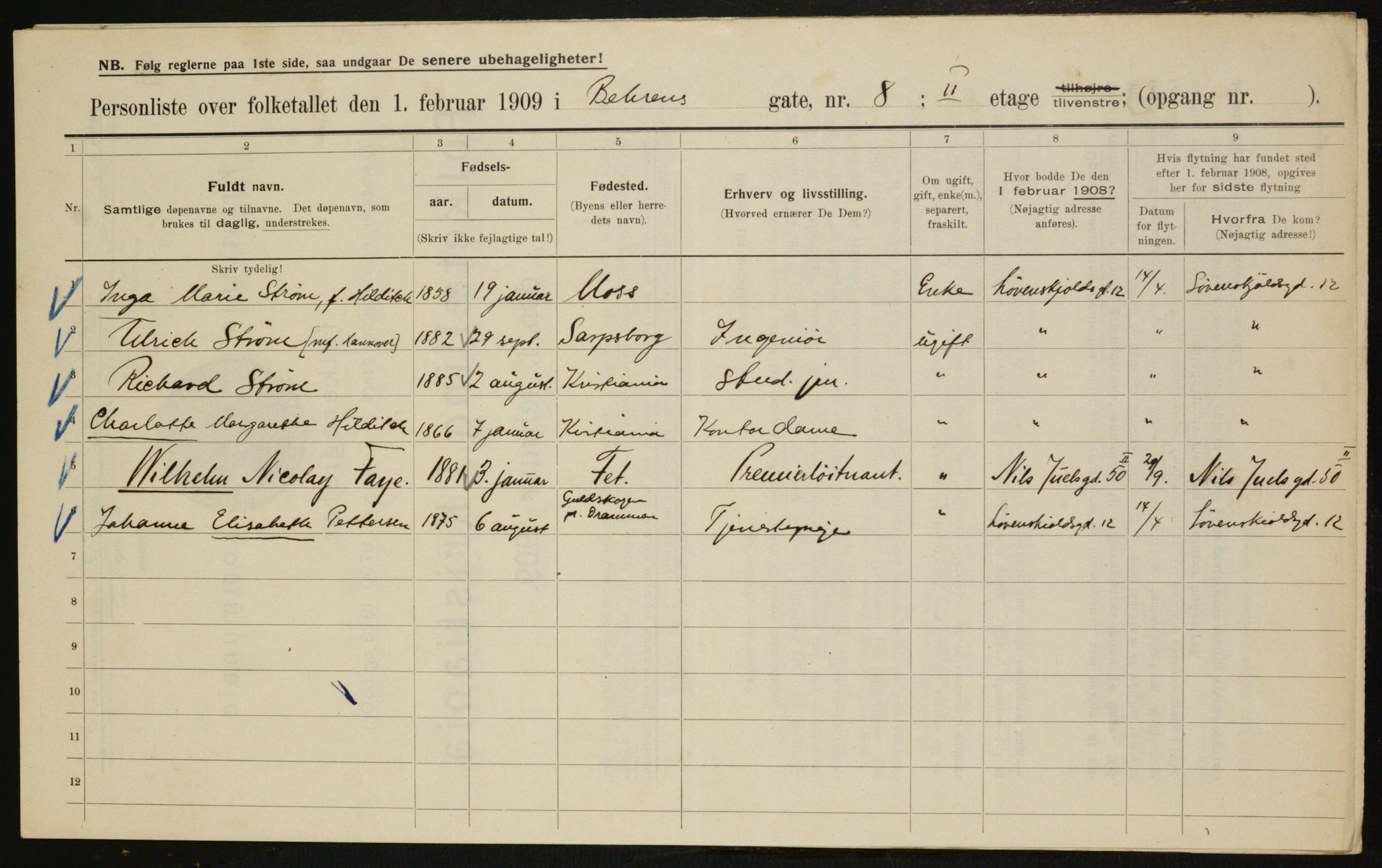 OBA, Municipal Census 1909 for Kristiania, 1909, p. 3211