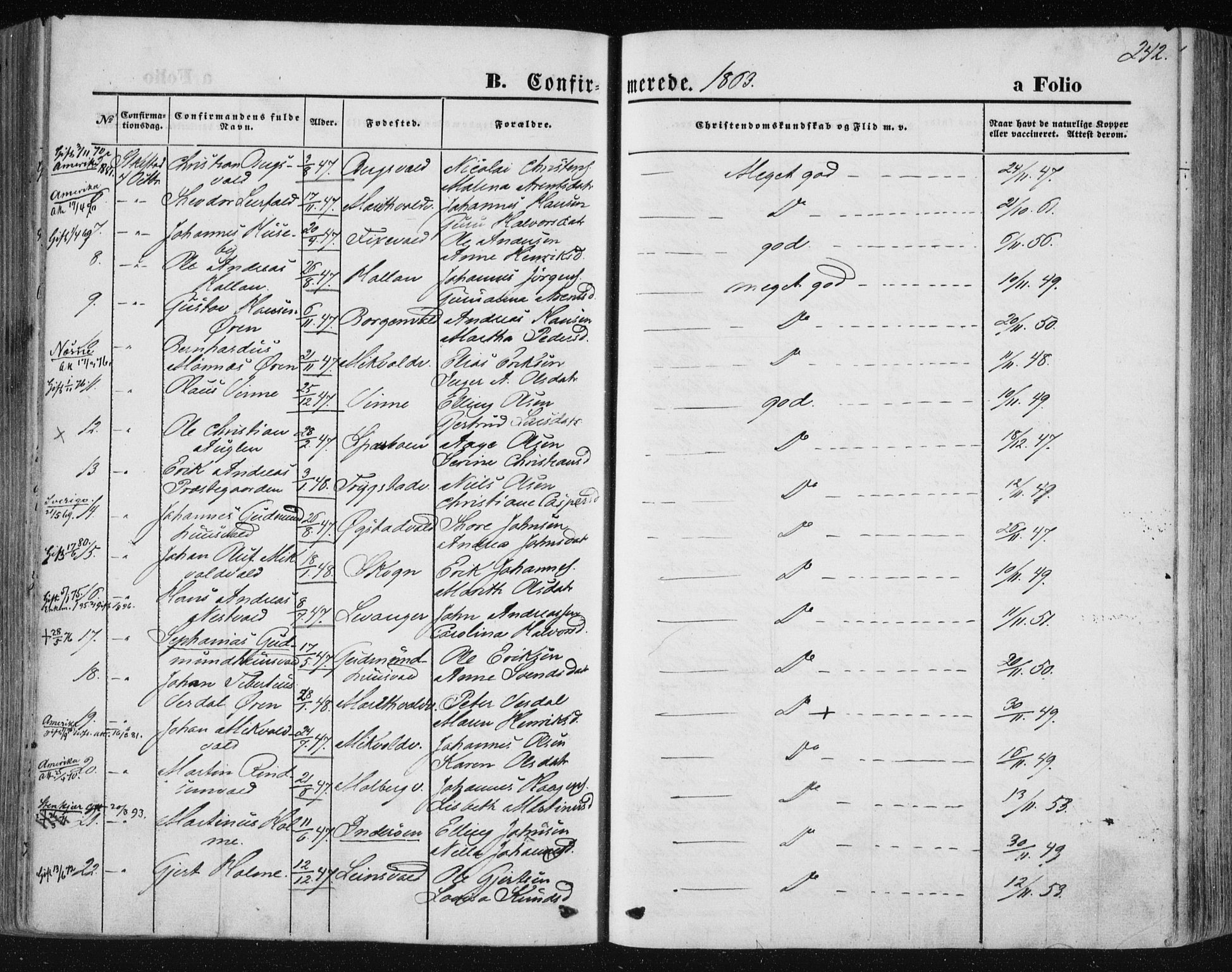 Ministerialprotokoller, klokkerbøker og fødselsregistre - Nord-Trøndelag, SAT/A-1458/723/L0241: Parish register (official) no. 723A10, 1860-1869, p. 242