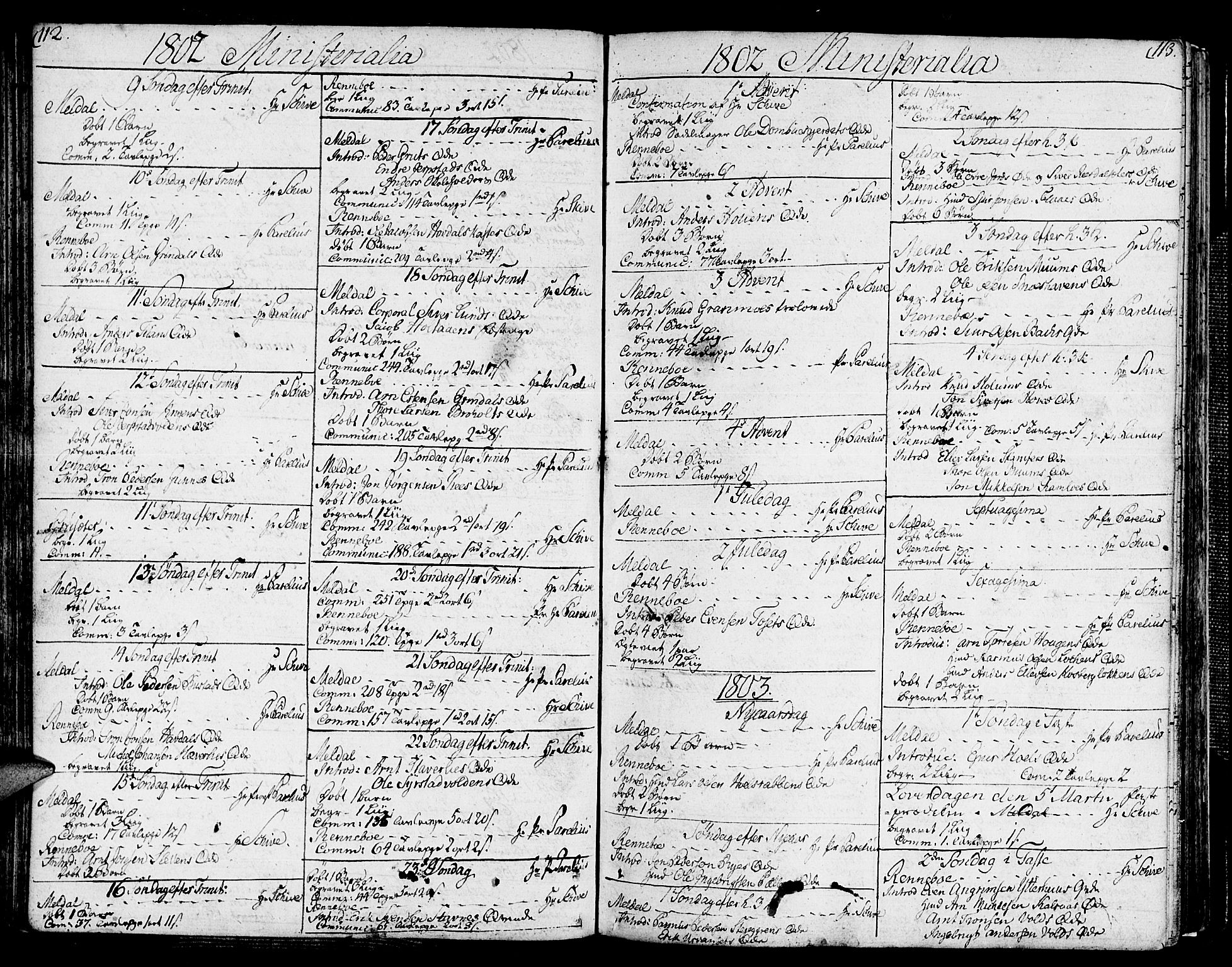 Ministerialprotokoller, klokkerbøker og fødselsregistre - Sør-Trøndelag, SAT/A-1456/672/L0852: Parish register (official) no. 672A05, 1776-1815, p. 112-113