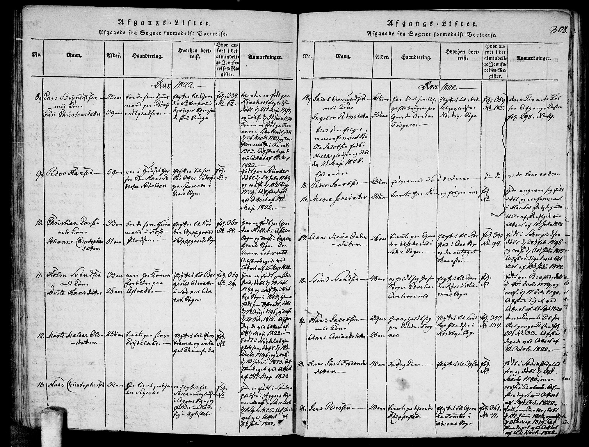 Kråkstad prestekontor Kirkebøker, SAO/A-10125a/F/Fa/L0003: Parish register (official) no. I 3, 1813-1824, p. 308