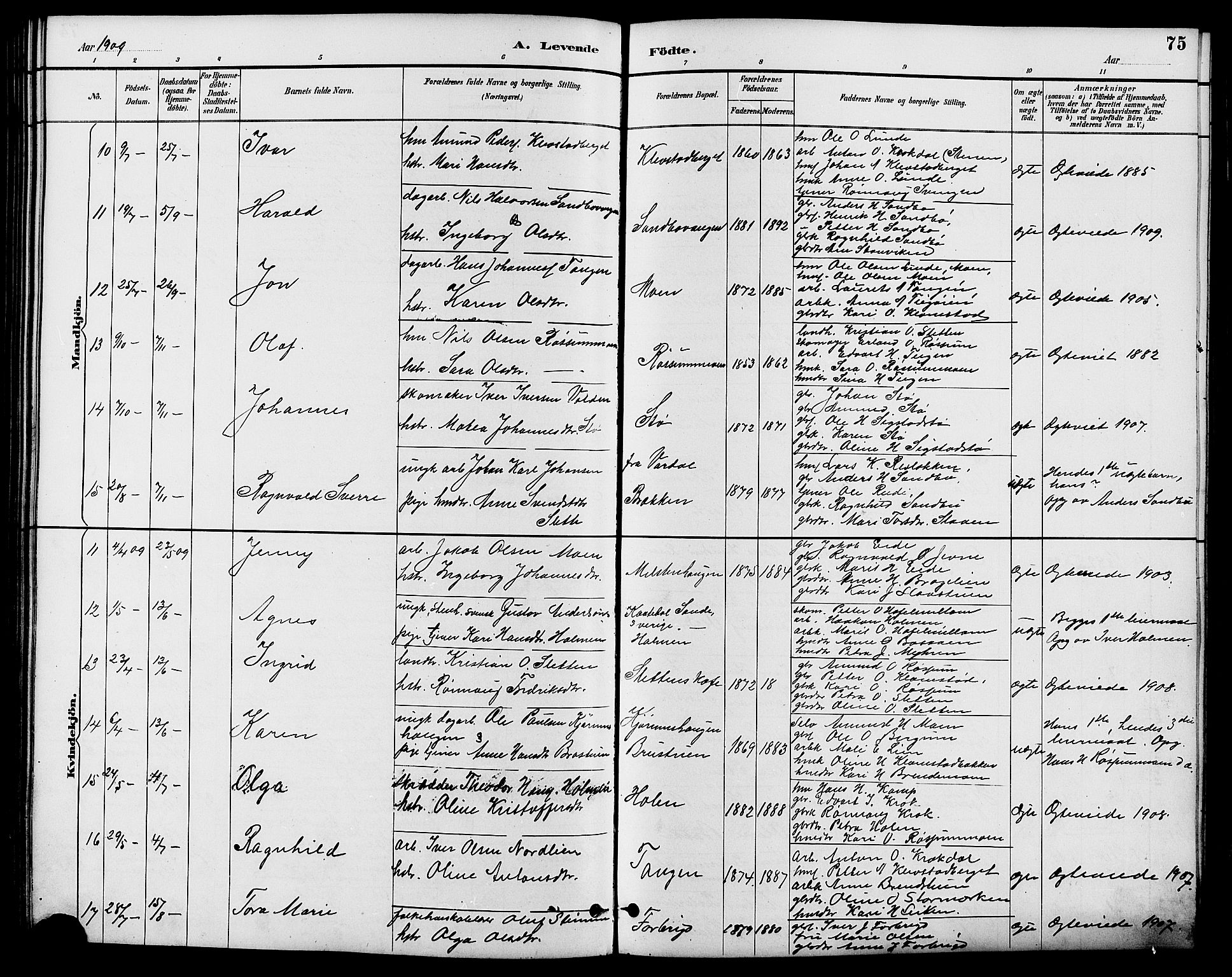 Nord-Fron prestekontor, SAH/PREST-080/H/Ha/Hab/L0006: Parish register (copy) no. 6, 1887-1914, p. 75