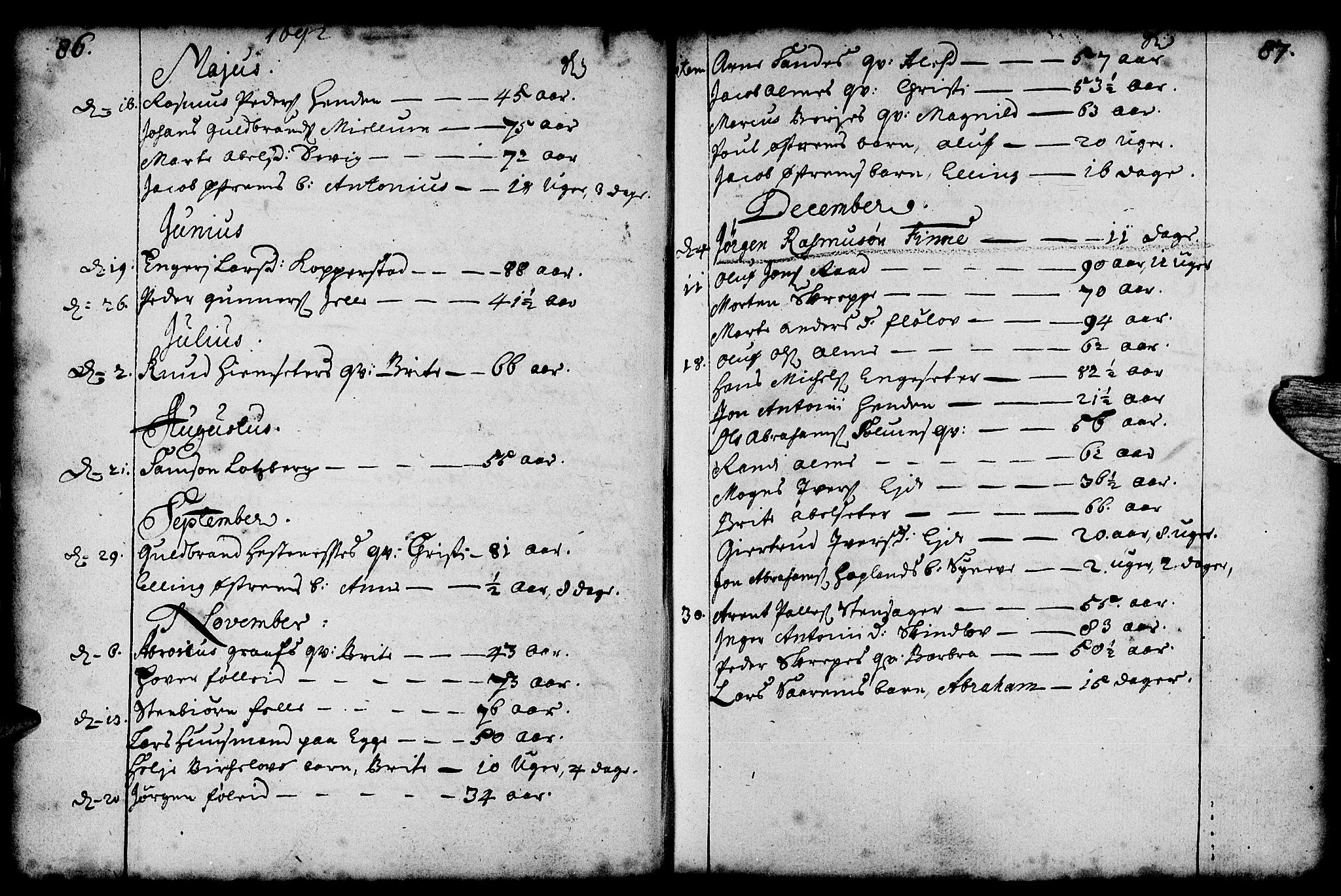Gloppen sokneprestembete, SAB/A-80101/H/Haa/Haaa/L0001: Parish register (official) no. A 1, 1686-1711, p. 86-87