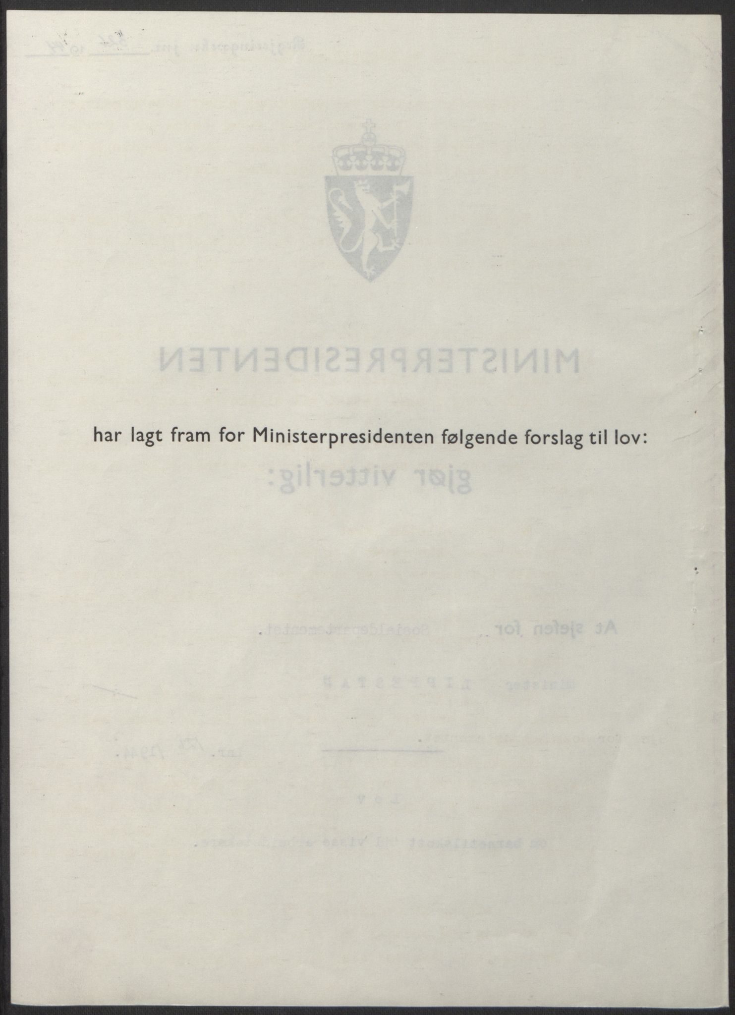 NS-administrasjonen 1940-1945 (Statsrådsekretariatet, de kommisariske statsråder mm), AV/RA-S-4279/D/Db/L0100: Lover, 1944, p. 598