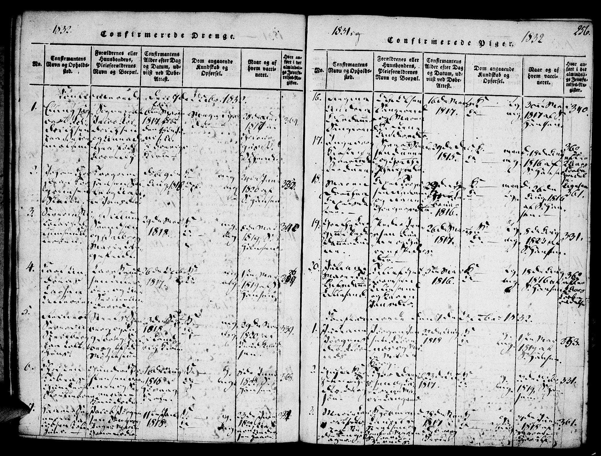 Vestre Moland sokneprestkontor, SAK/1111-0046/F/Fa/Fab/L0003: Parish register (official) no. A 3, 1816-1843, p. 256
