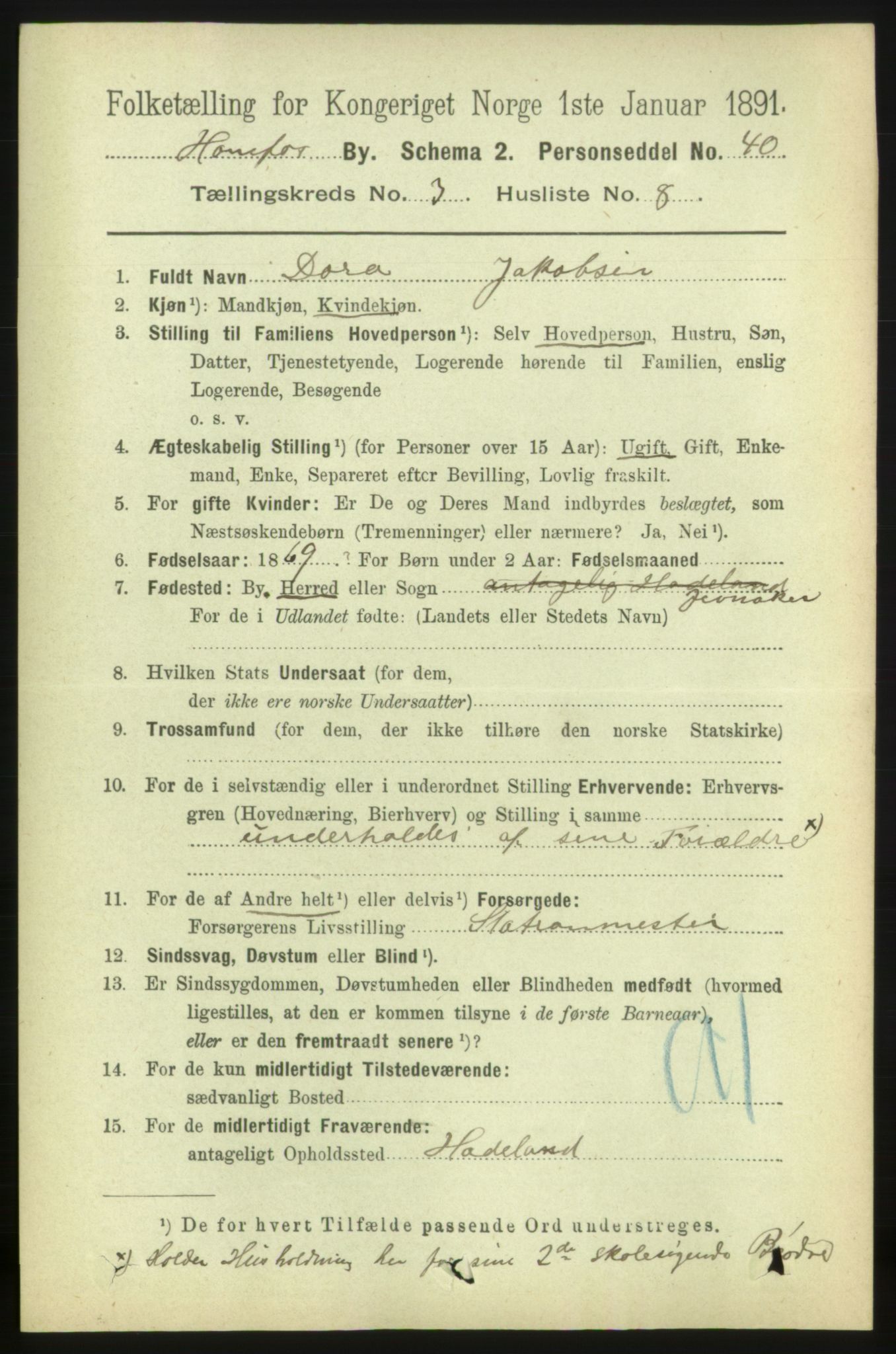 RA, 1891 census for 0601 Hønefoss, 1891, p. 782