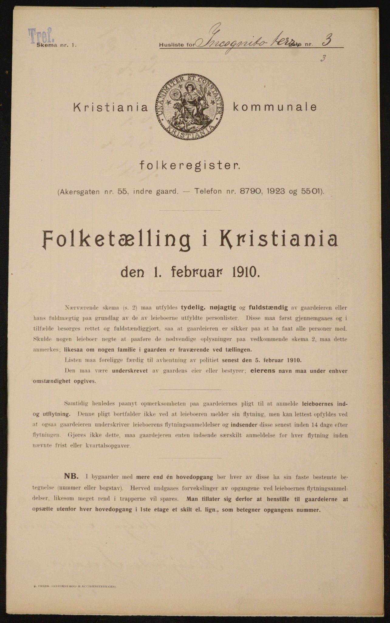 OBA, Municipal Census 1910 for Kristiania, 1910, p. 43339