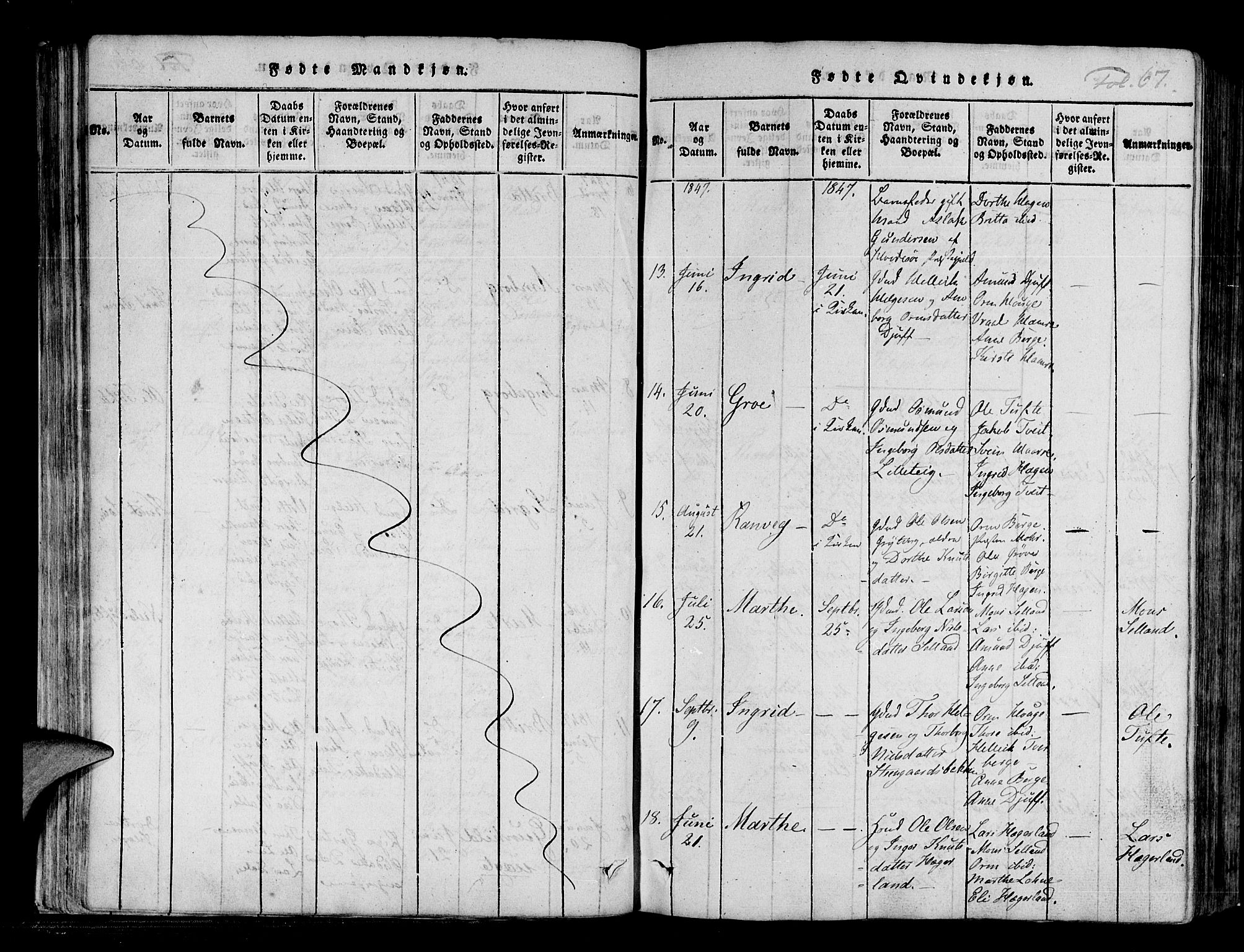 Røldal sokneprestembete, SAB/A-100247: Parish register (official) no. A 2, 1817-1856, p. 67