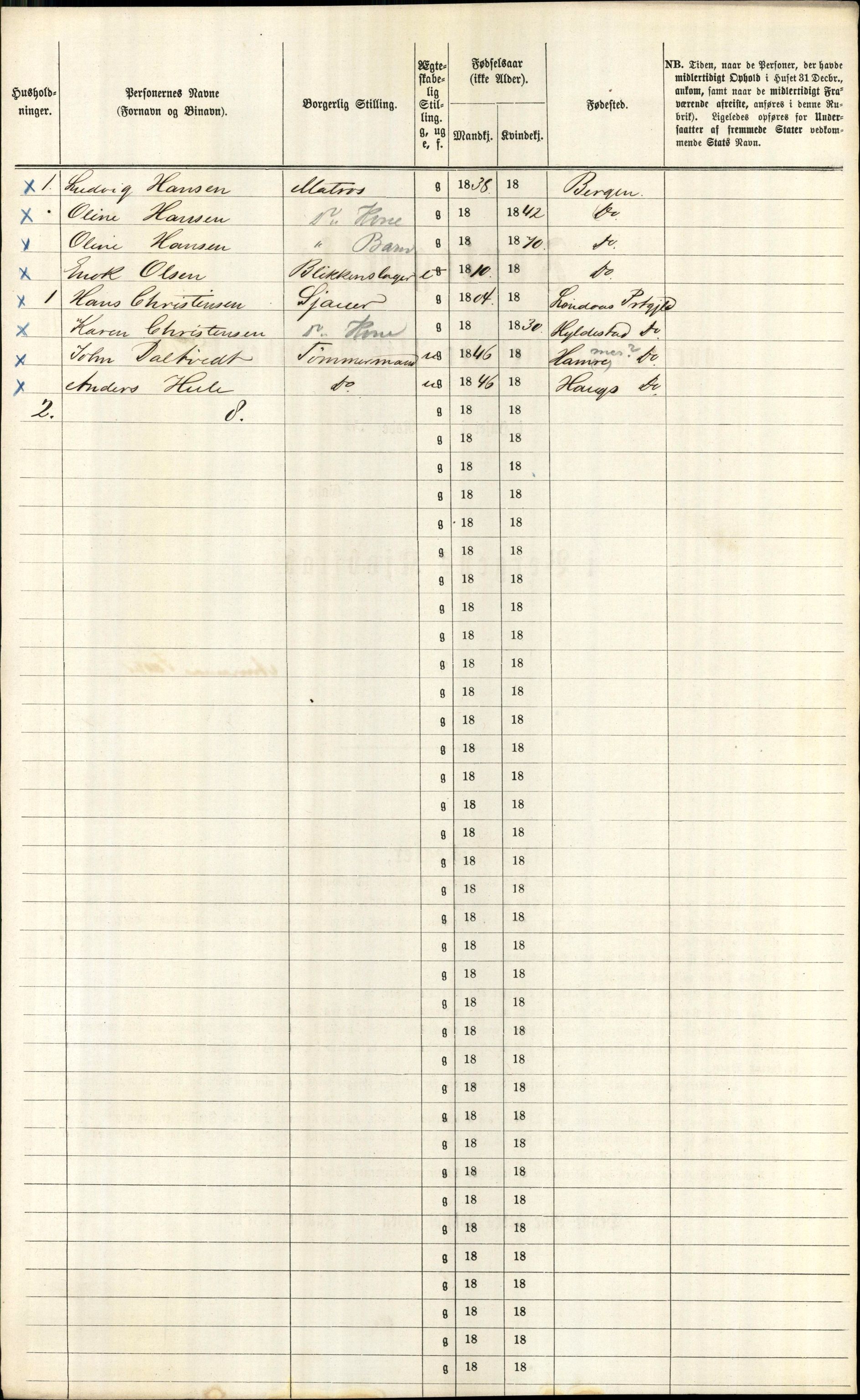 RA, 1870 census for 1301 Bergen, 1870