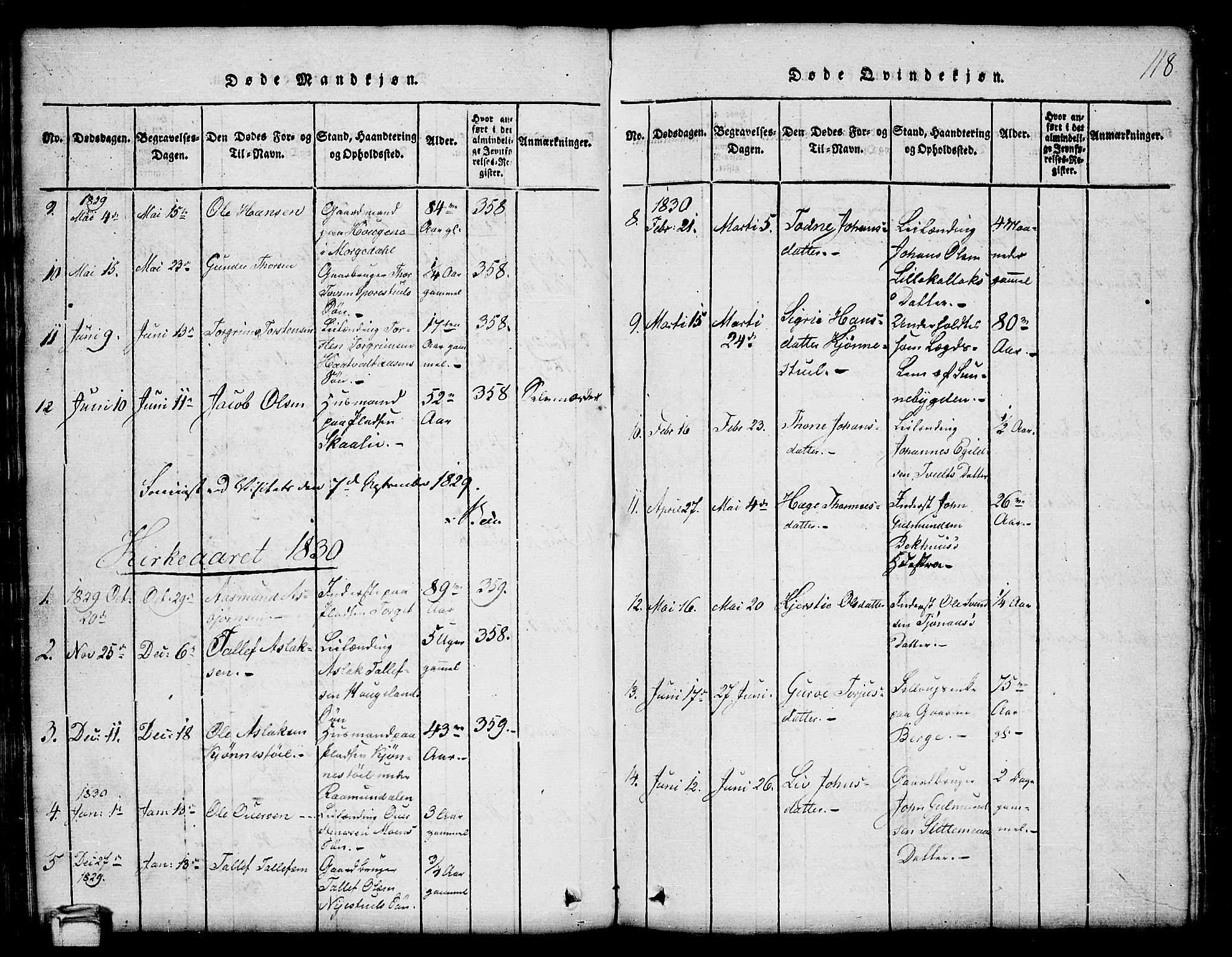 Kviteseid kirkebøker, SAKO/A-276/G/Gb/L0001: Parish register (copy) no. II 1, 1815-1842, p. 118