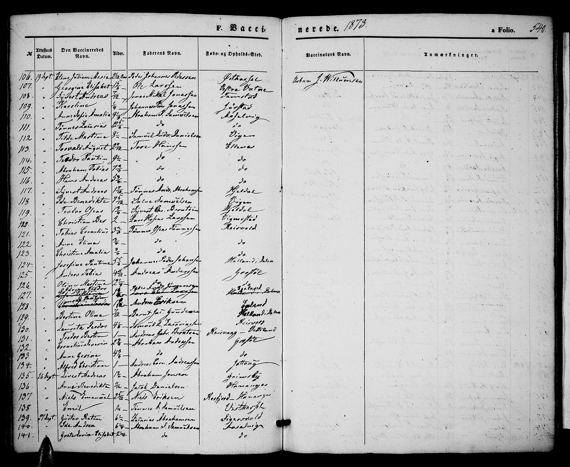 Lista sokneprestkontor, AV/SAK-1111-0027/F/Fb/L0003: Parish register (copy) no. B 3, 1862-1877, p. 540