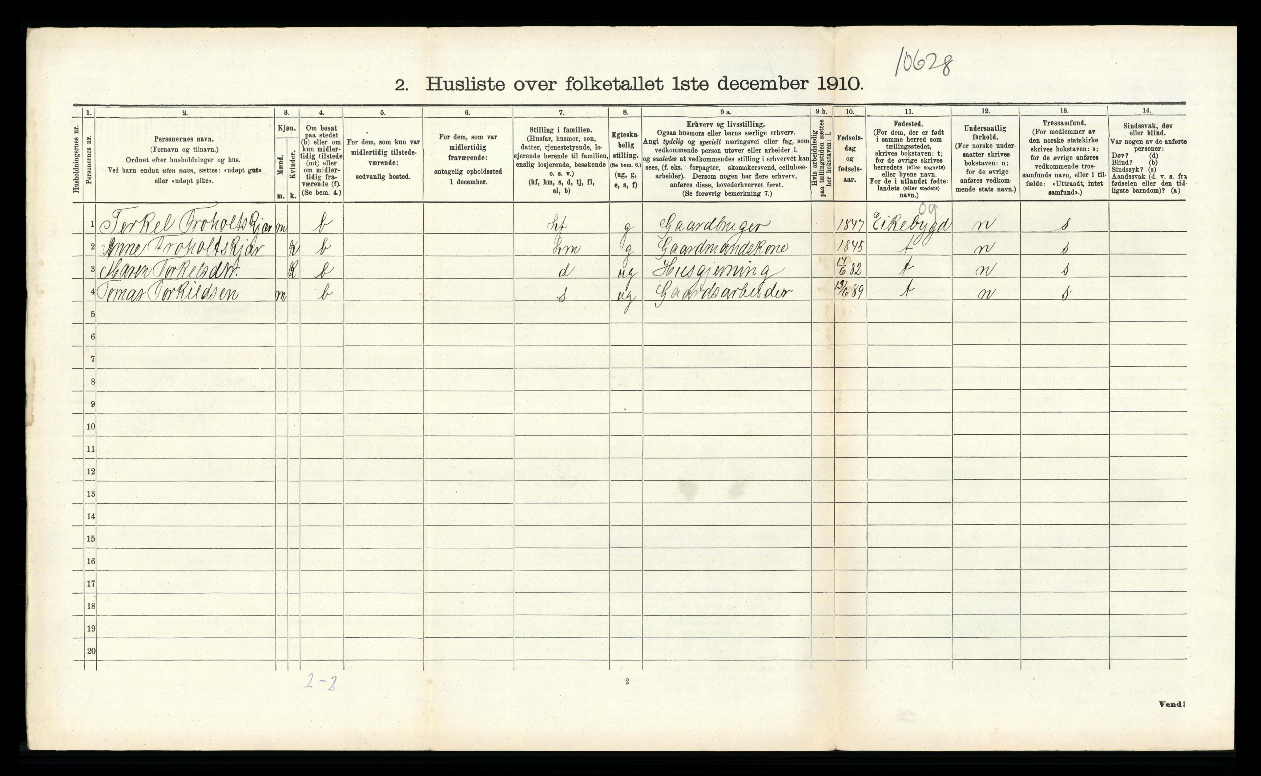 RA, 1910 census for Birkenes, 1910, p. 685