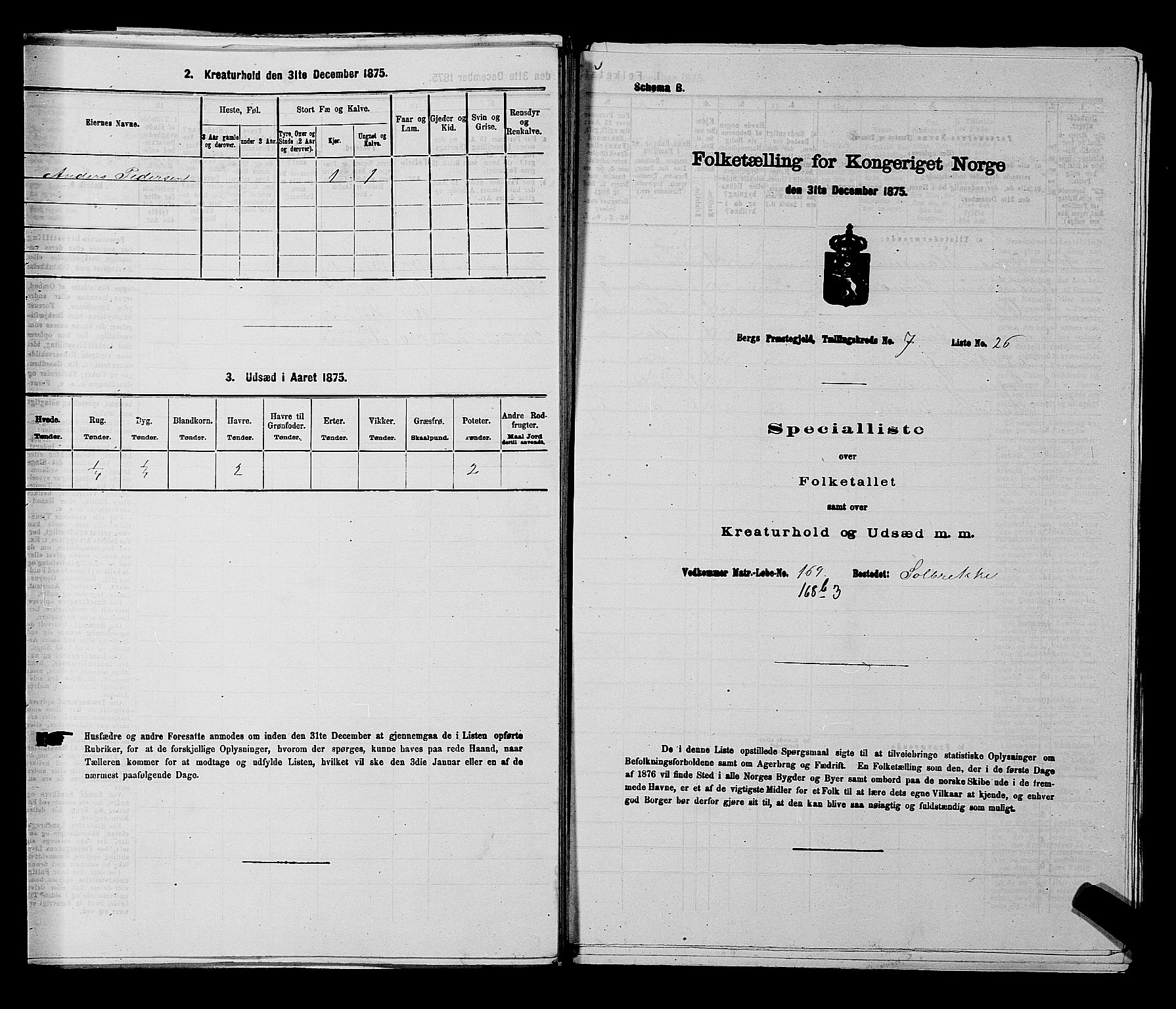 RA, 1875 census for 0116P Berg, 1875, p. 1145