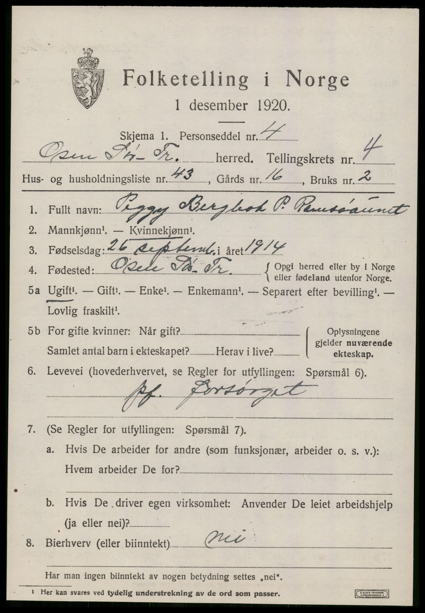 SAT, 1920 census for Osen, 1920, p. 2047