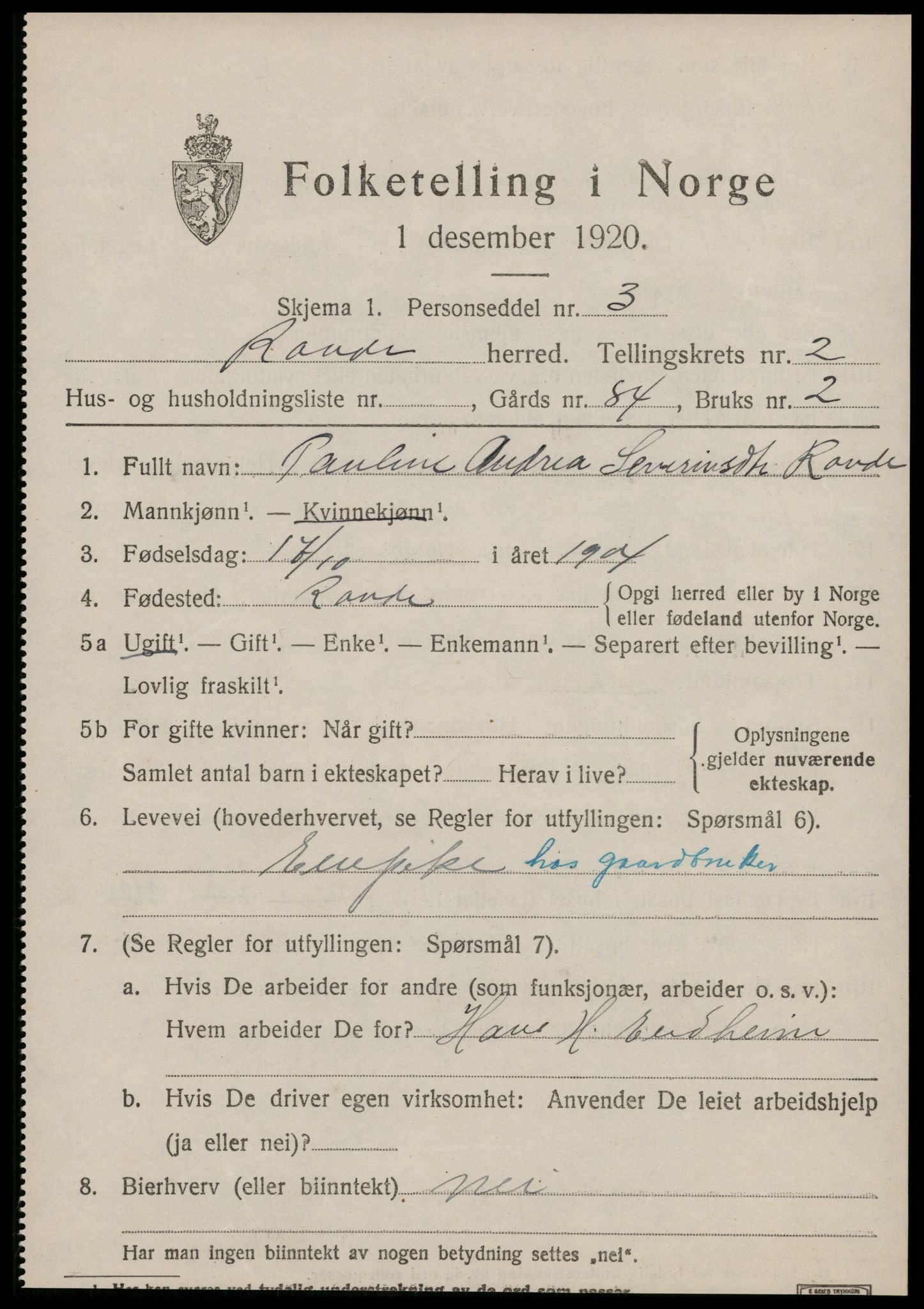 SAT, 1920 census for Rovde, 1920, p. 583