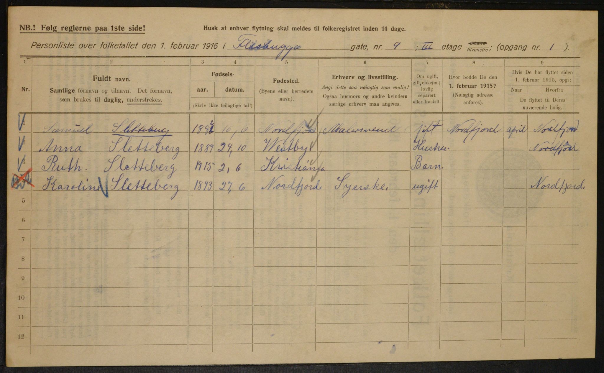 OBA, Municipal Census 1916 for Kristiania, 1916, p. 25059