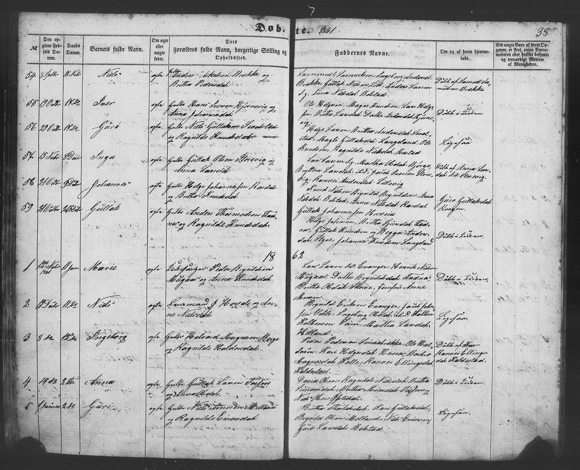 Evanger sokneprestembete, SAB/A-99924: Parish register (copy) no. A 1, 1855-1864, p. 38