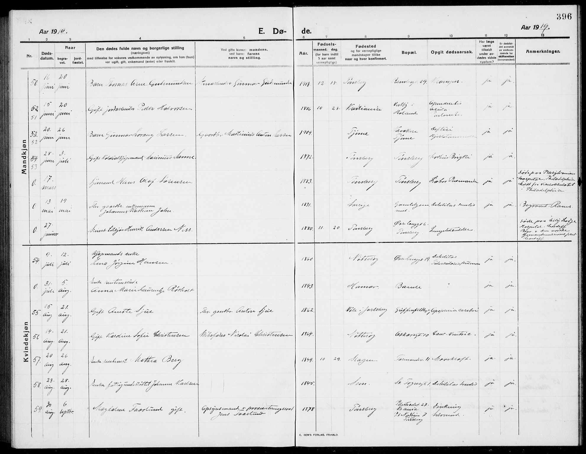 Tønsberg kirkebøker, AV/SAKO-A-330/G/Ga/L0009: Parish register (copy) no. 9, 1913-1920, p. 396