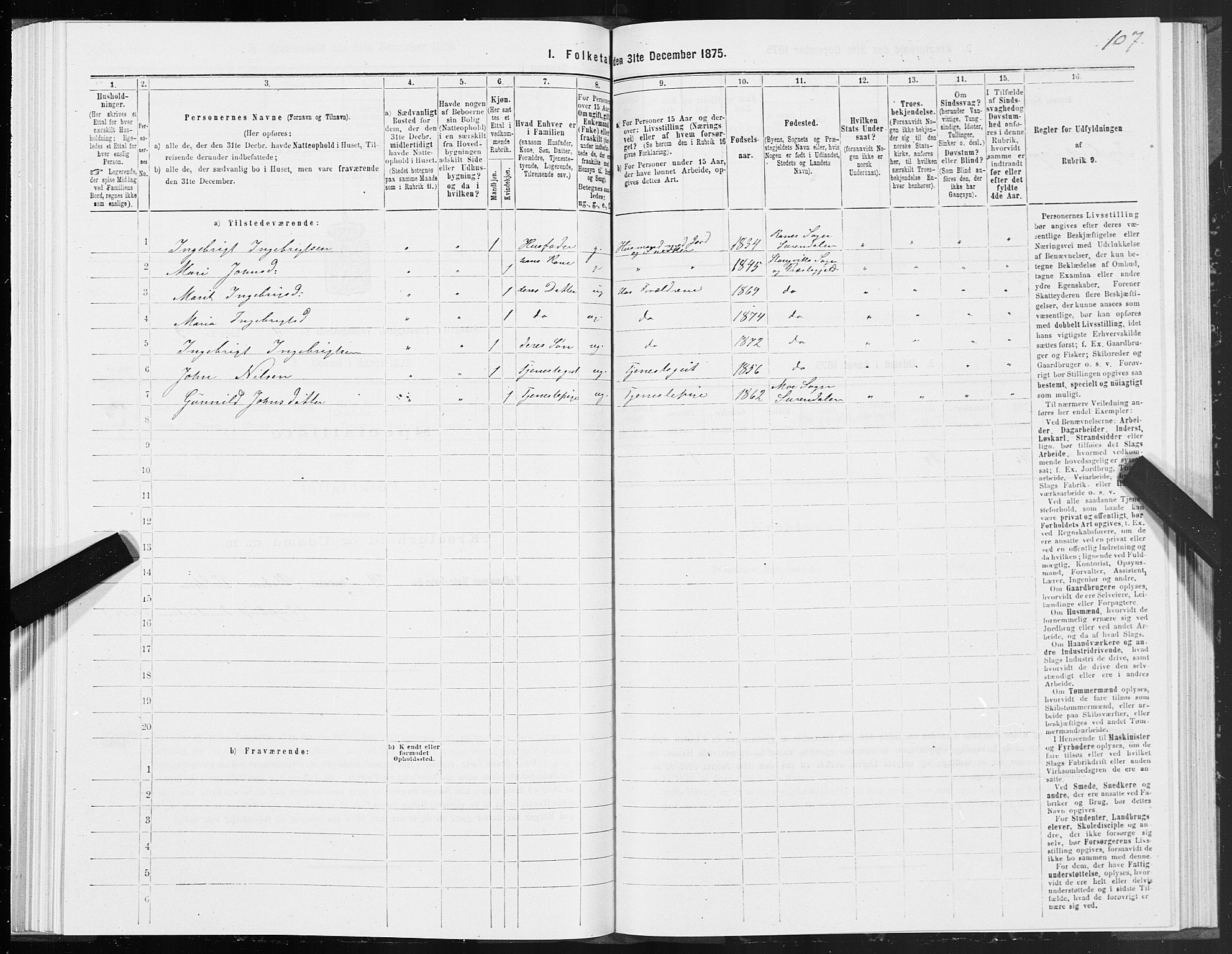 SAT, 1875 census for 1564P Stangvik, 1875, p. 2107