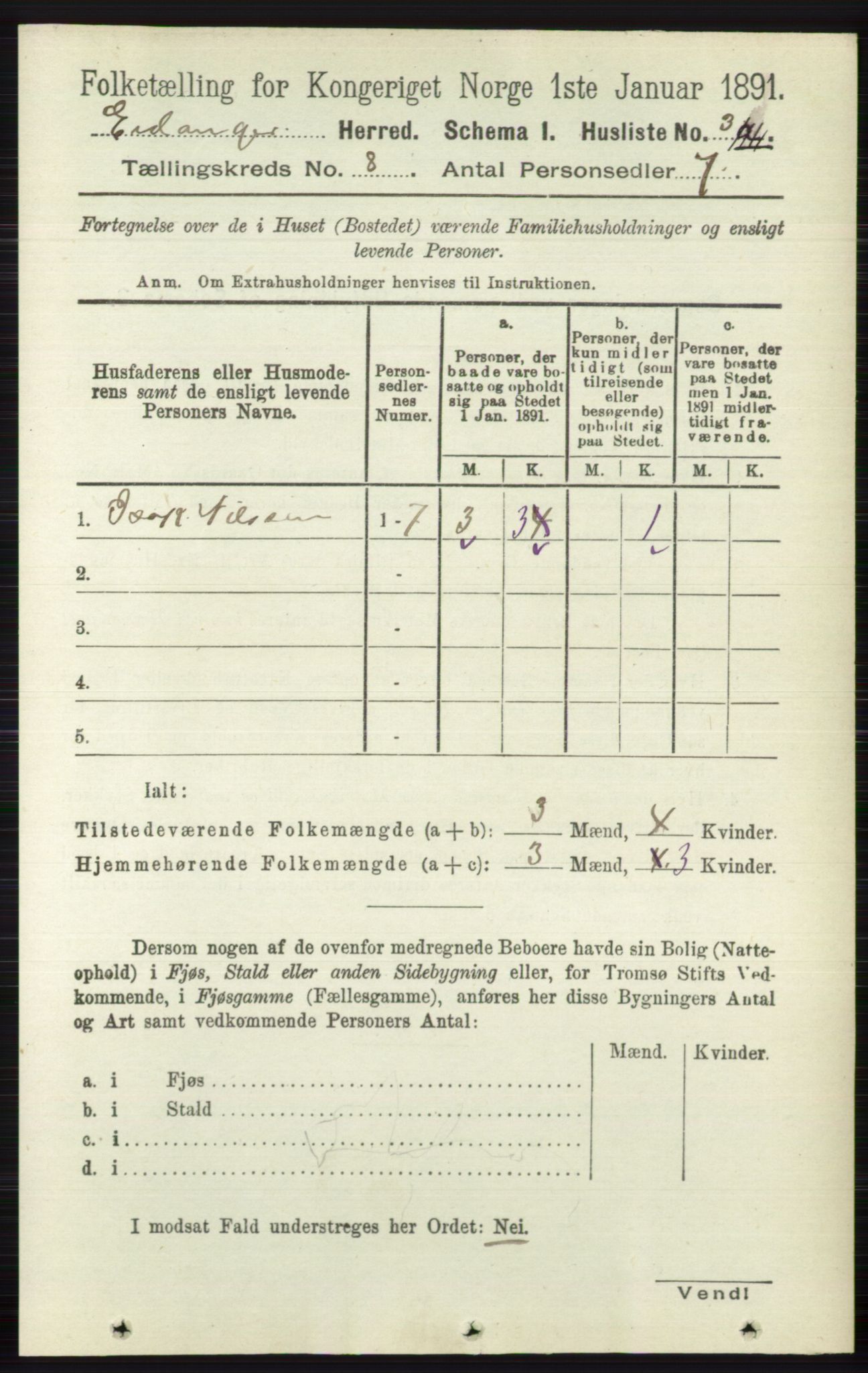 RA, 1891 census for 0813 Eidanger, 1891, p. 2888