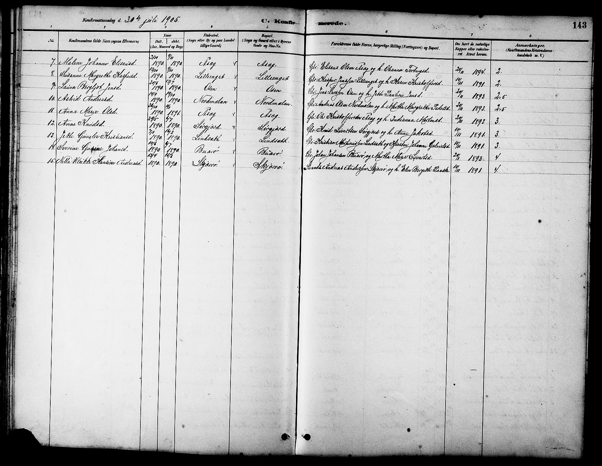 Ministerialprotokoller, klokkerbøker og fødselsregistre - Sør-Trøndelag, SAT/A-1456/658/L0726: Parish register (copy) no. 658C02, 1883-1908, p. 143