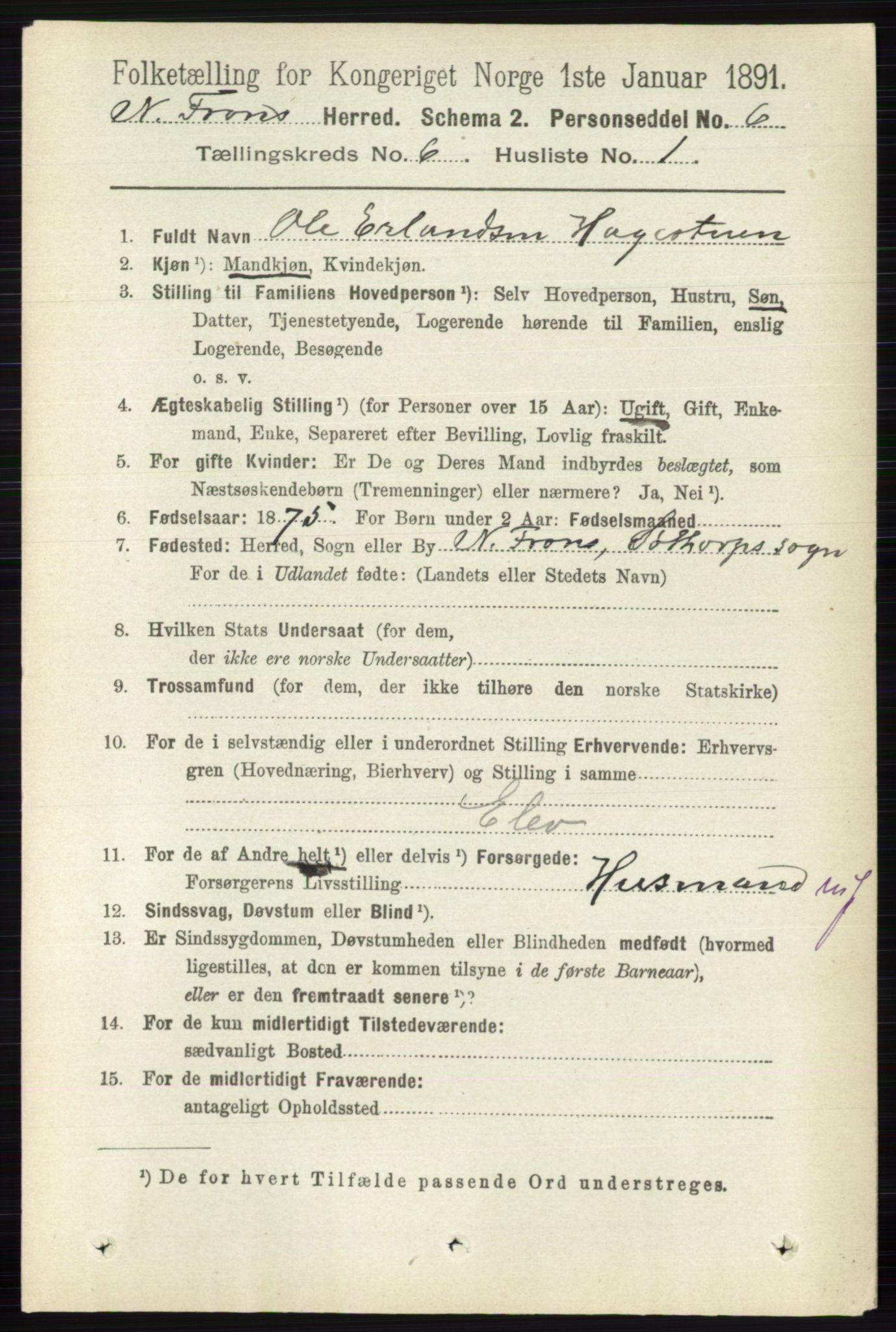 RA, 1891 census for 0518 Nord-Fron, 1891, p. 2263