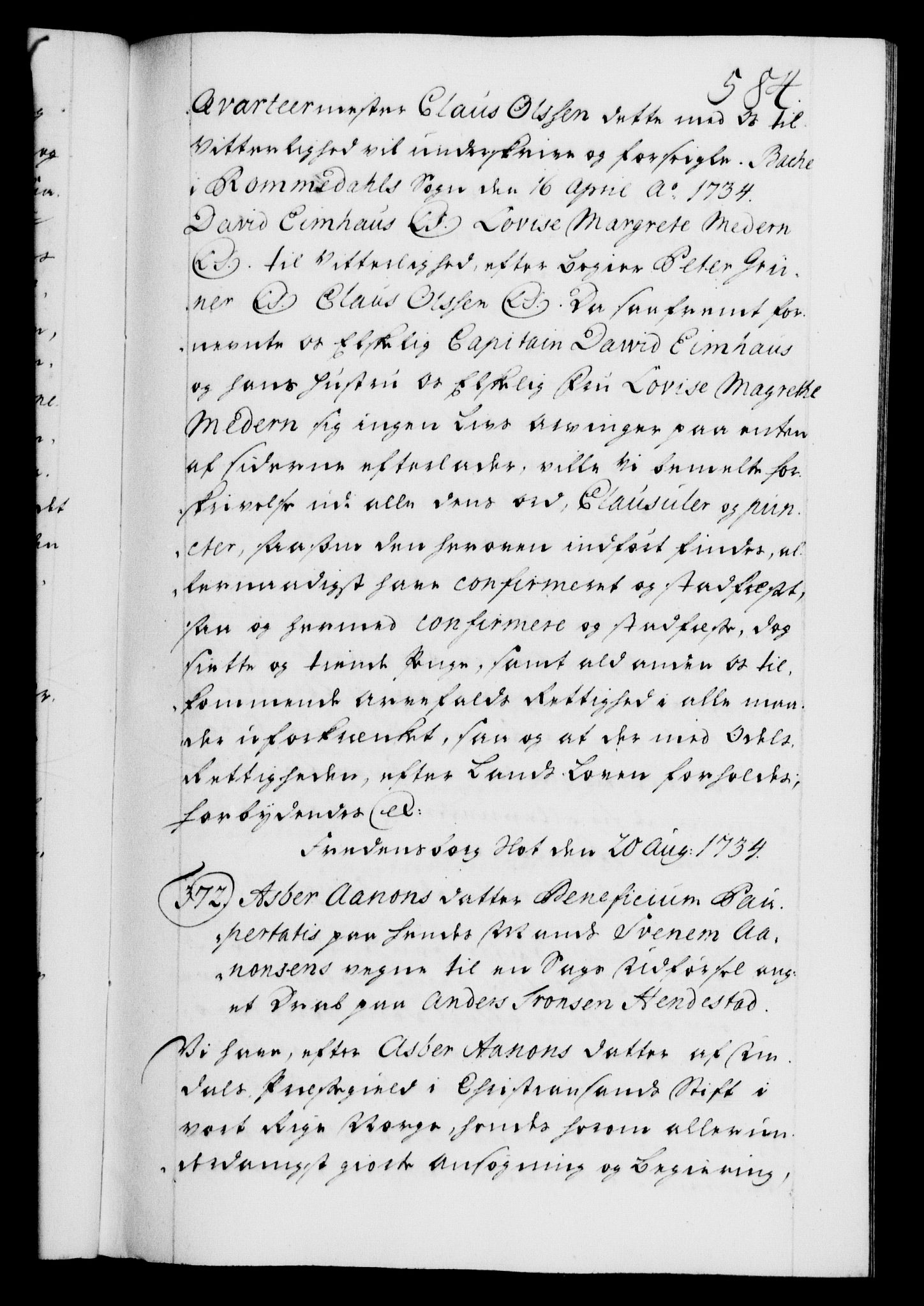 Danske Kanselli 1572-1799, AV/RA-EA-3023/F/Fc/Fca/Fcaa/L0028: Norske registre, 1733-1734, p. 584a
