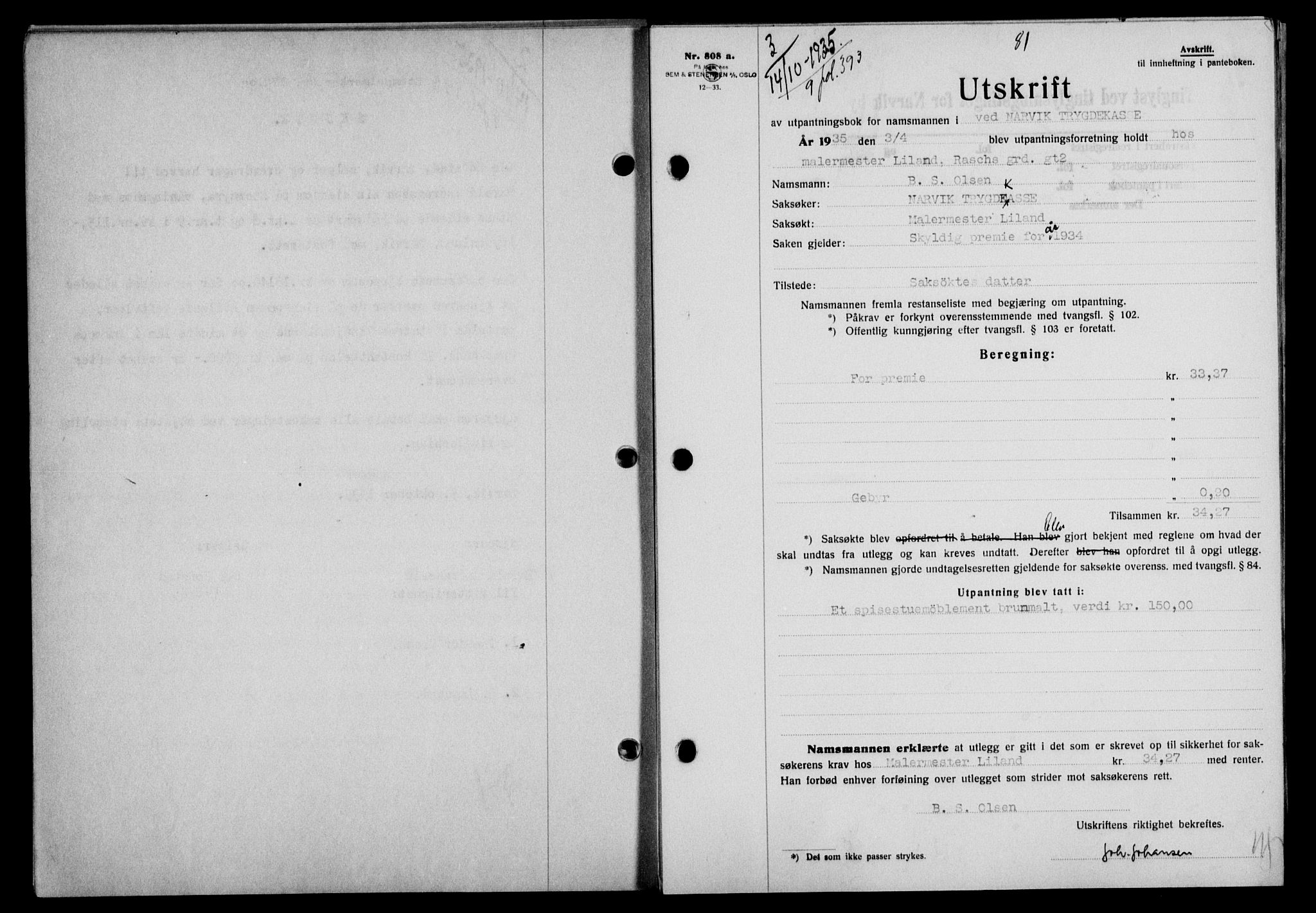 Narvik sorenskriveri, SAT/A-0002/1/2/2C/2Ca/L0011: Mortgage book no. 14, 1935-1937, Deed date: 14.10.1935