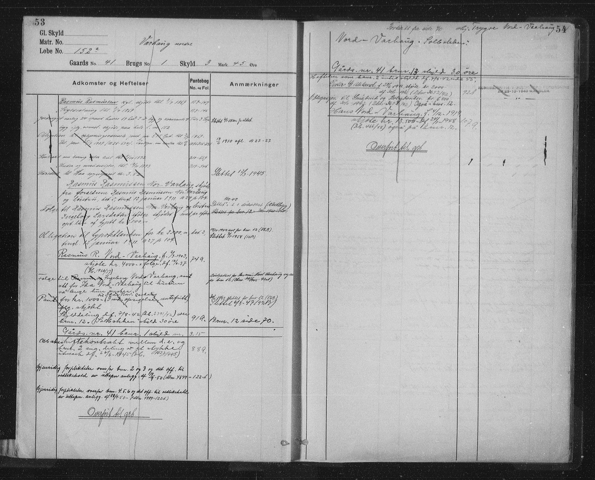 Jæren sorenskriveri, SAST/A-100310/01/4/41/41ABE/L0006: Mortgage register no. 41 ABE6, 1911, p. 53-54